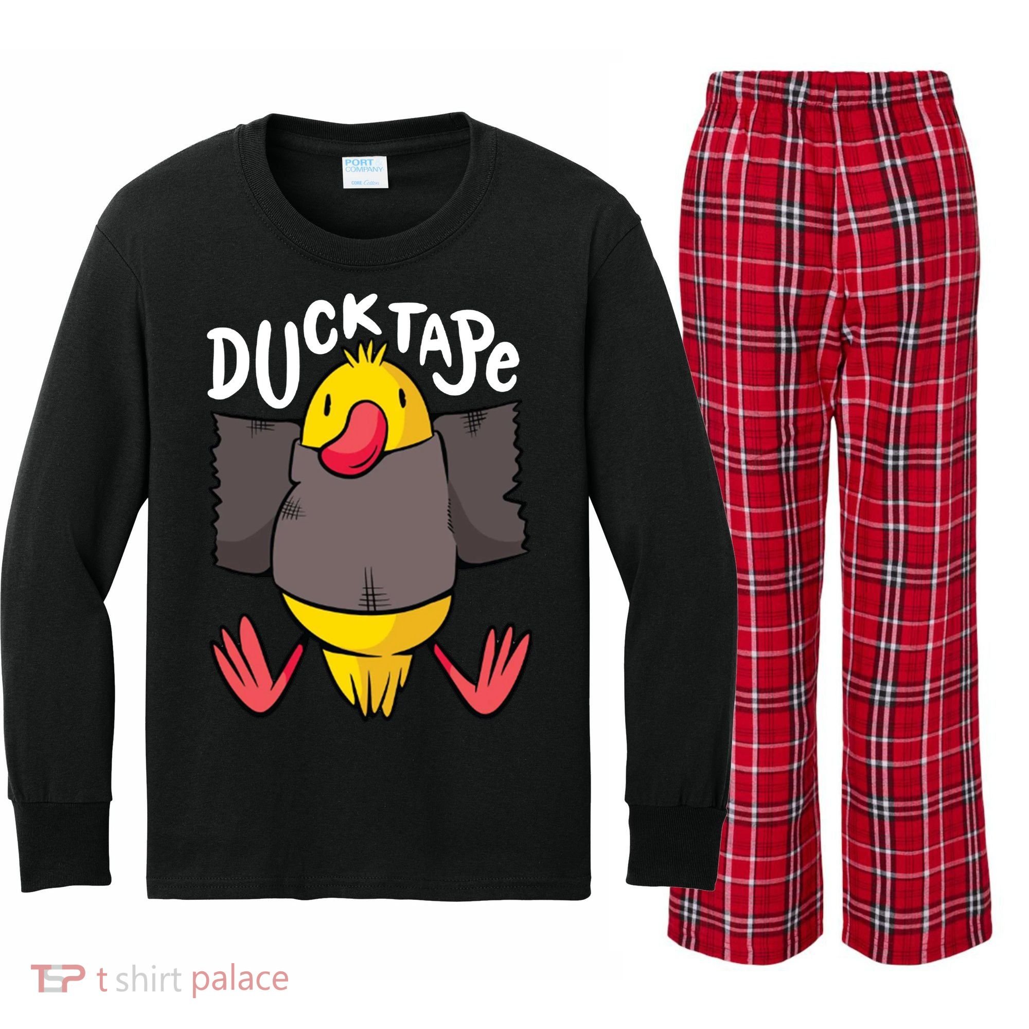 Ducktape Duck Trap Funny Duct Tape Kids Long Sleeve Plaid Pajama Set