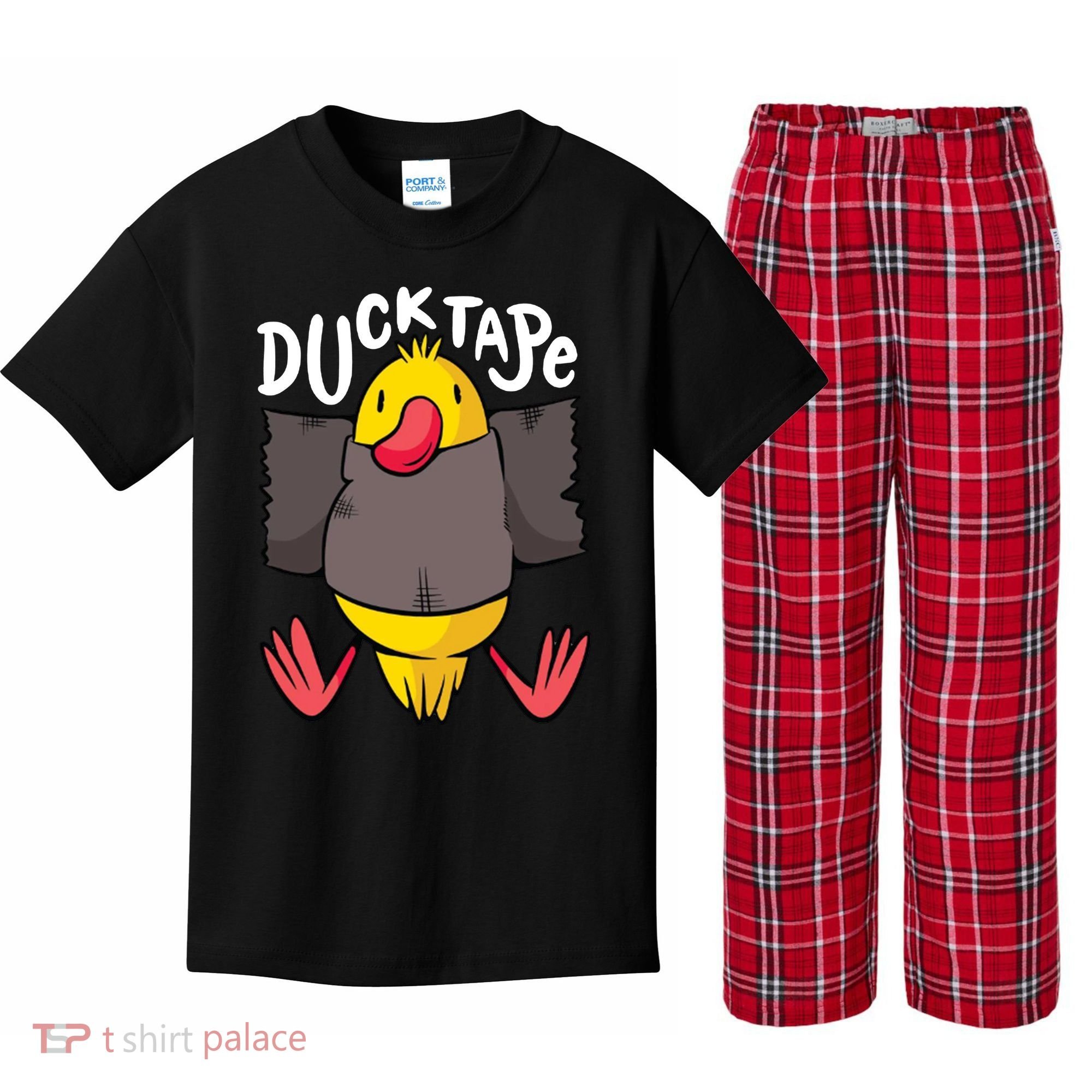 Ducktape Duck Trap Funny Duct Tape Kids Plaid Pajama Set