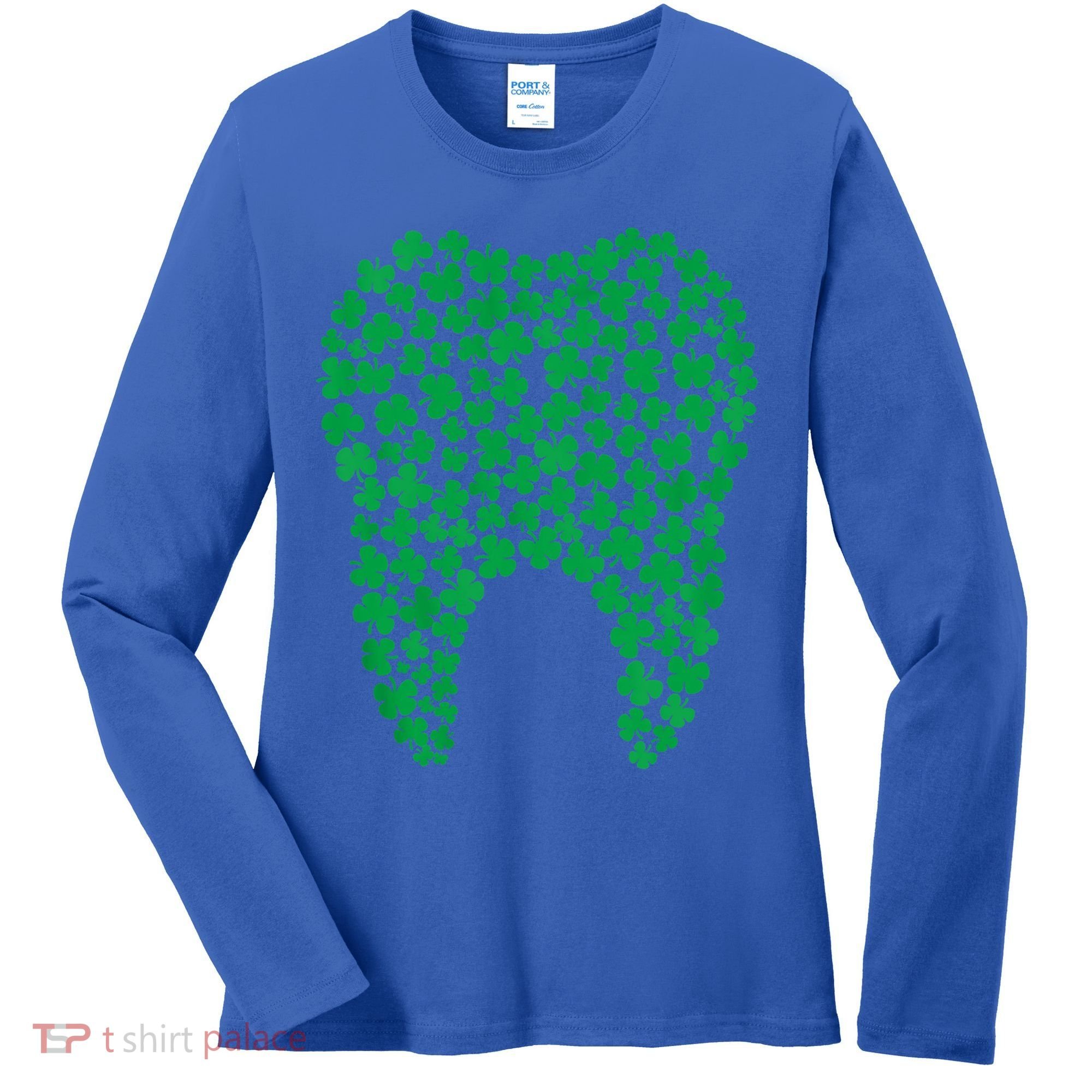 Dental Dentist Tooth Green Shamrocks St PatrickS Day Gift Women's Long Sleeve Shirt