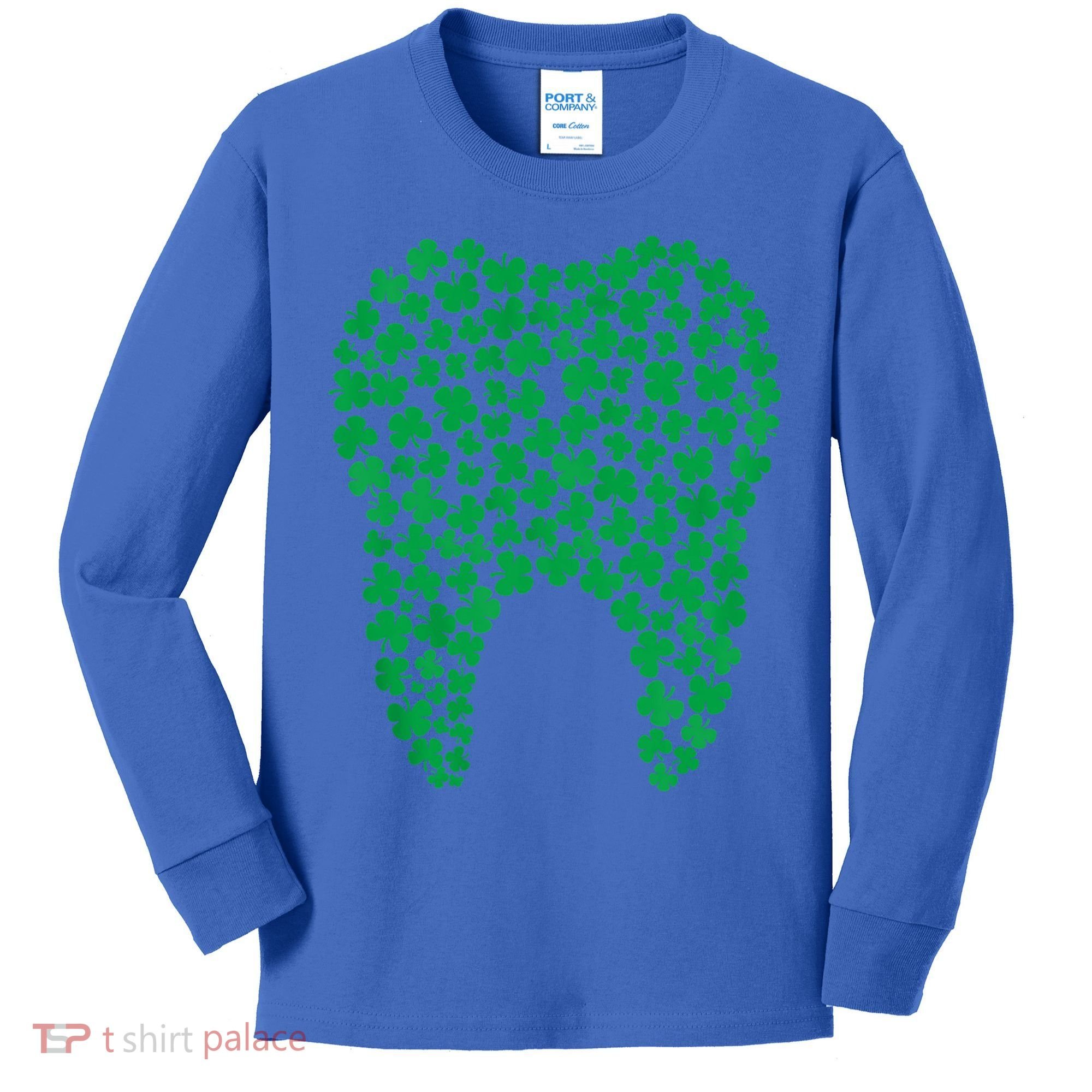 Dental Dentist Tooth Green Shamrocks St PatrickS Day Gift Kids Long Sleeve Shirt