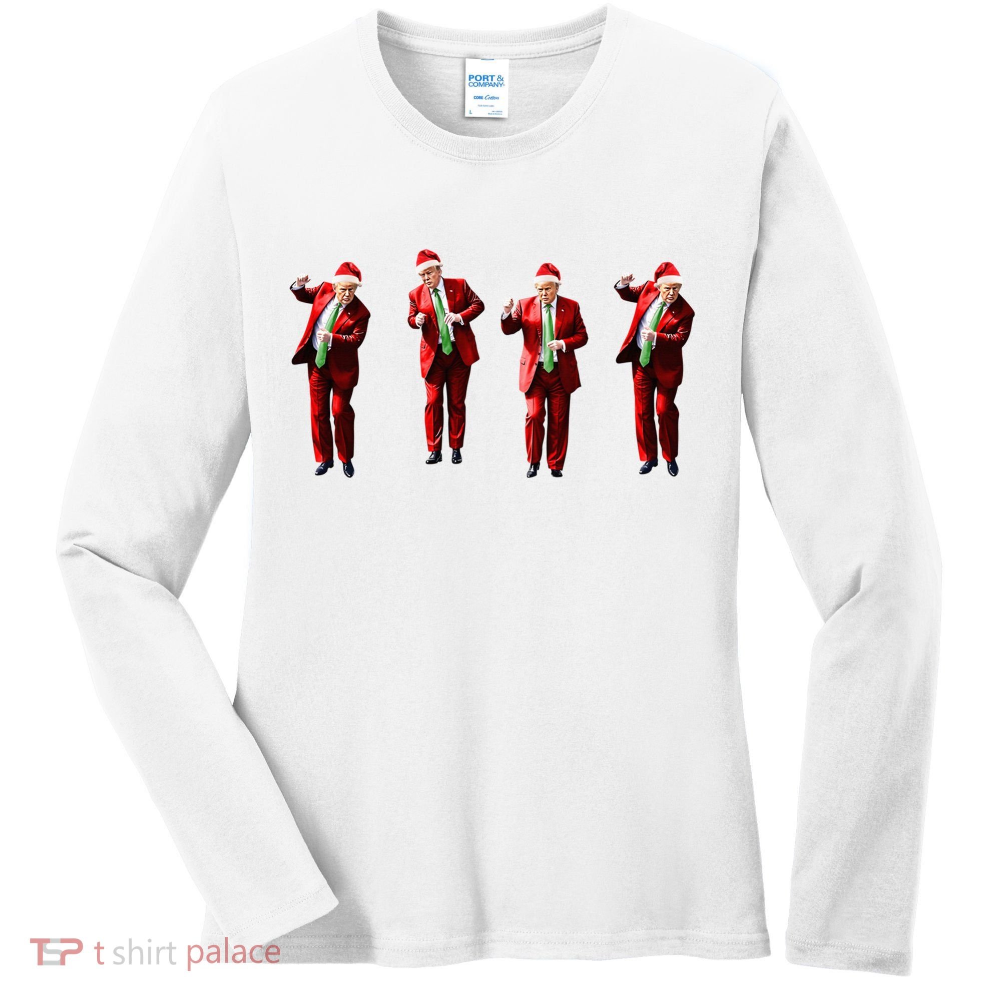 Dancing Donald Trump Santa Christmas Dance Women's Long Sleeve Shirt