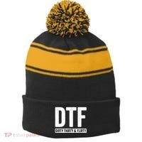 DTF Dirty Thirty & Flirty Funny 30th Birthday G Stripe Pom Pom Beanie thumb 0