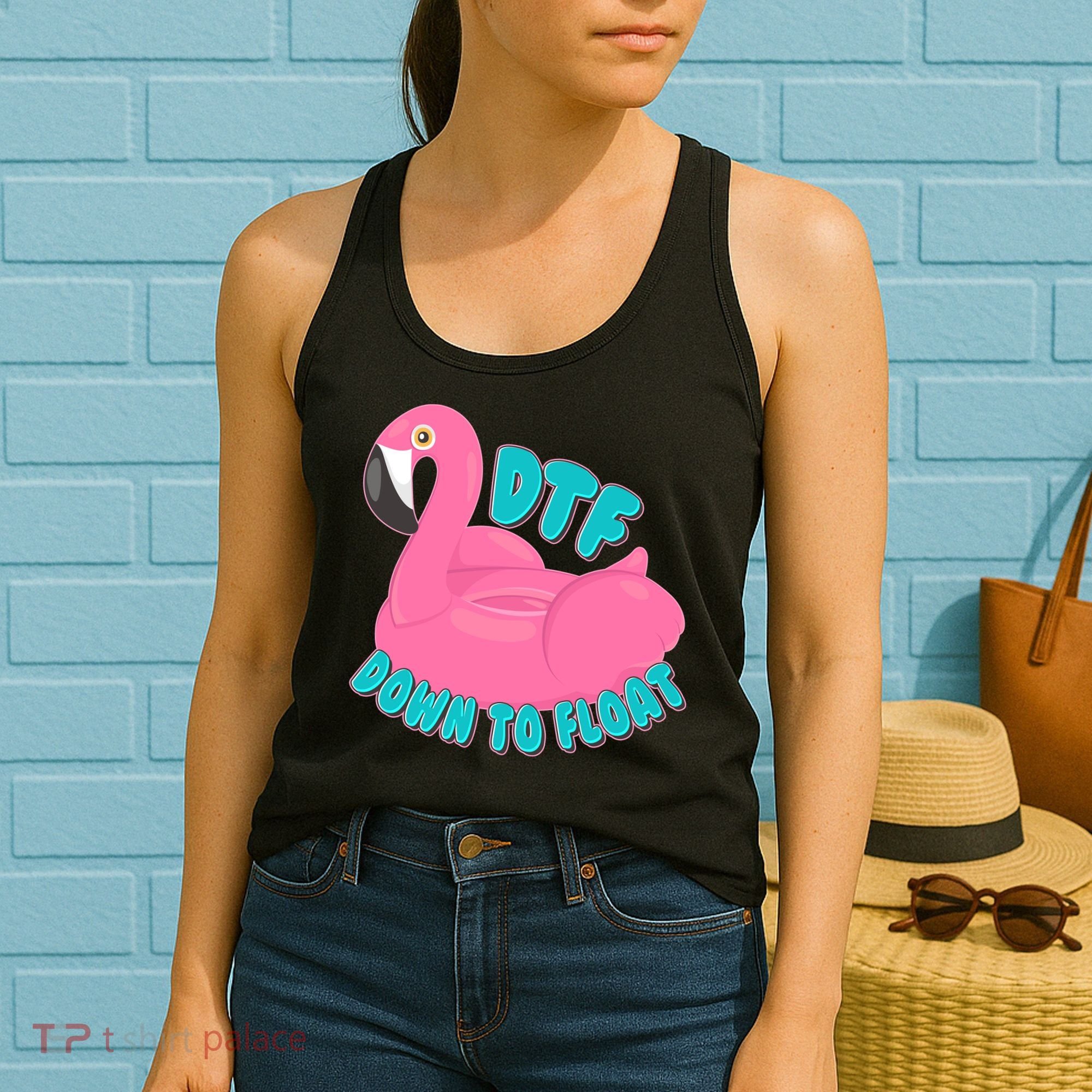 Dtf Down To Float Vacation Time Flamingo Floatie Women's Tank Top