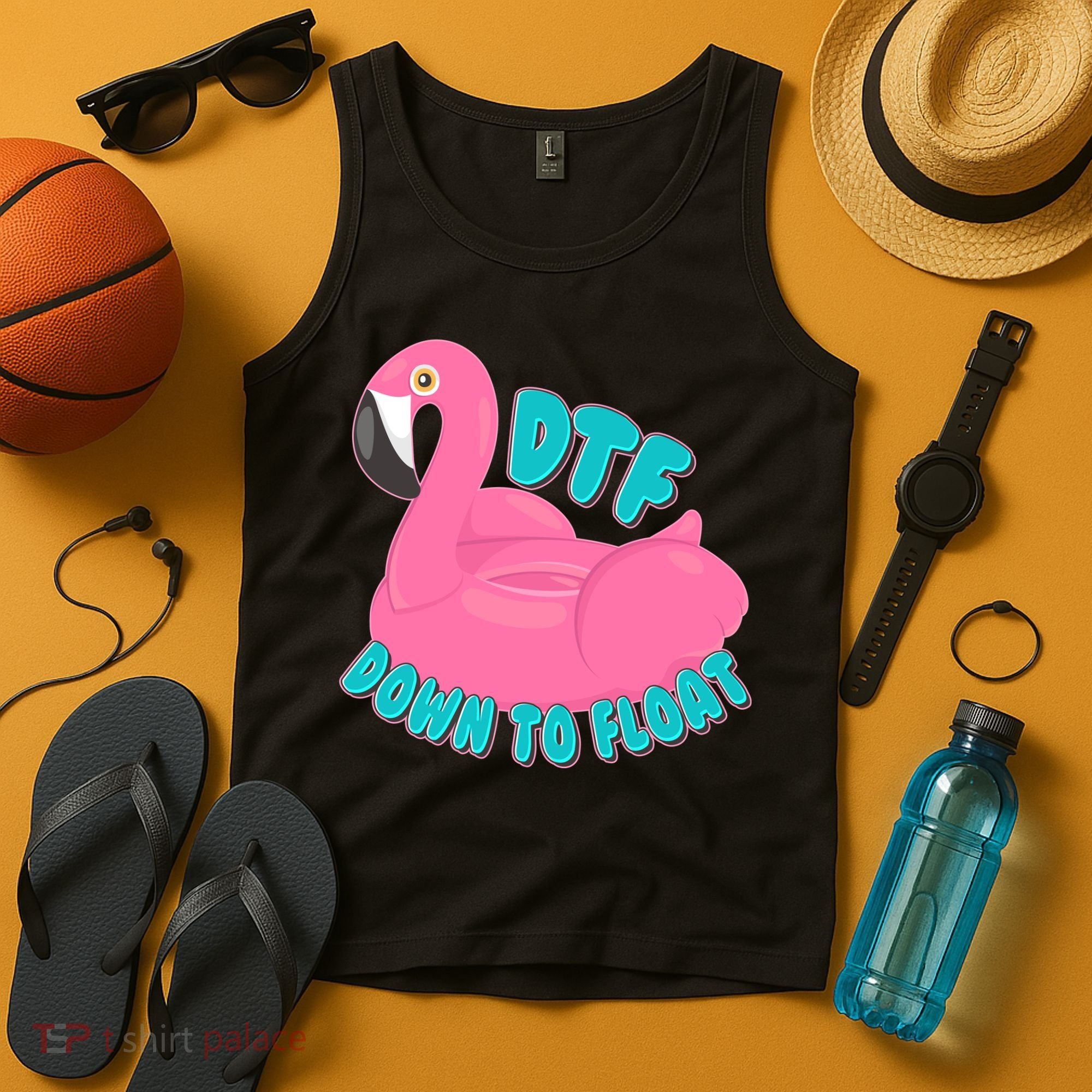 Dtf Down To Float Vacation Time Flamingo Floatie Tank Top