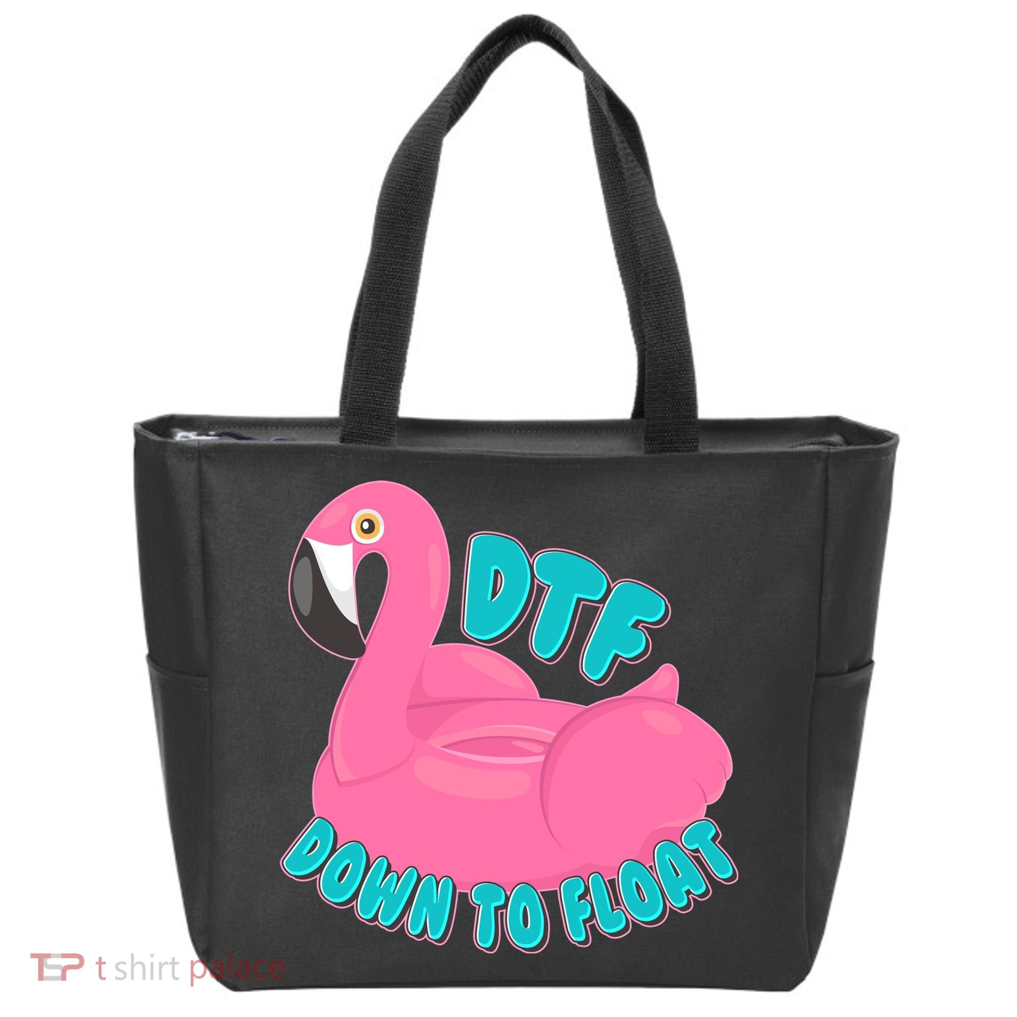 Dtf Down To Float Vacation Time Flamingo Floatie Tote Bag