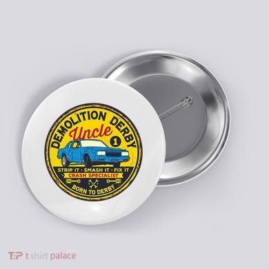 Demolition Derby Uncle Race Team Strip Smash Fix Button