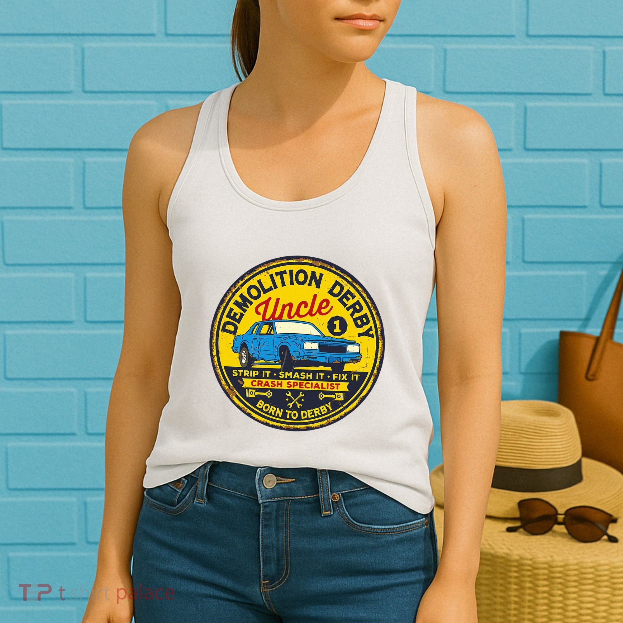 Demolition Derby Uncle Race Team Strip Smash Fix Women's Tank Top