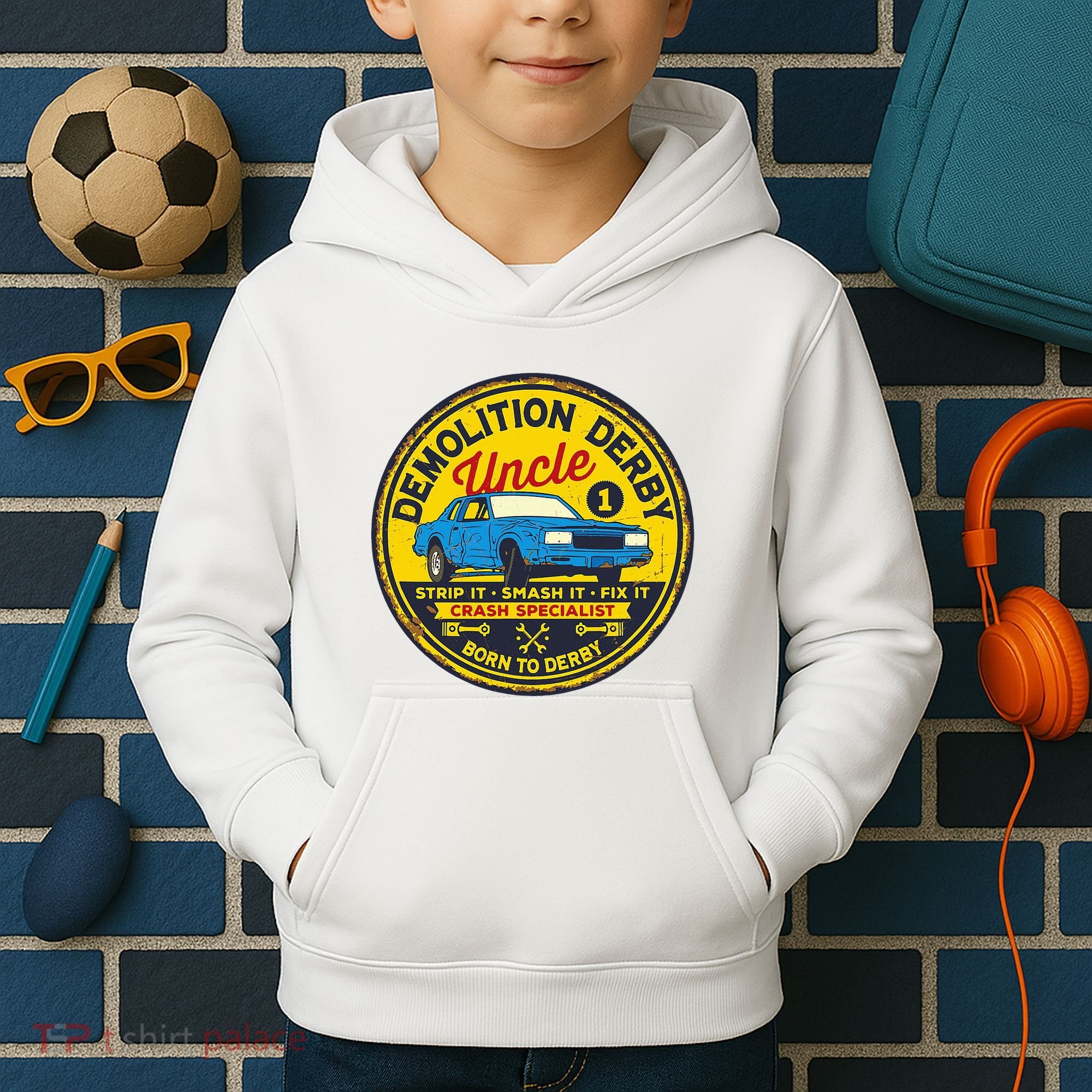 Demolition Derby Uncle Race Team Strip Smash Fix Kids Hoodie