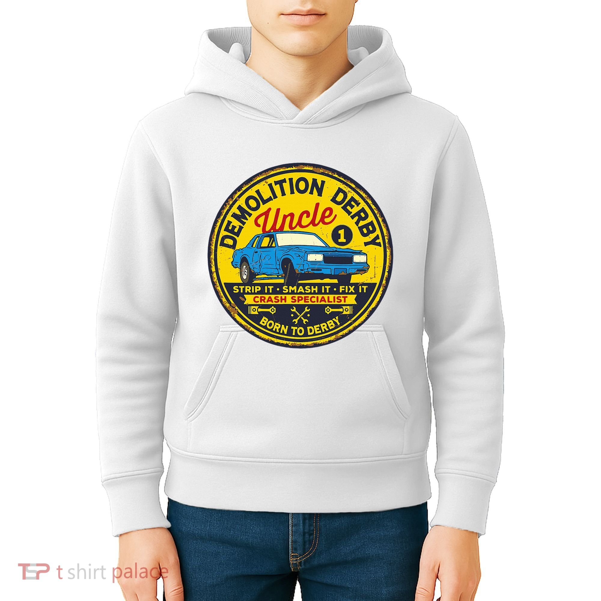 Demolition Derby Uncle Race Team Strip Smash Fix Kids Hoodie