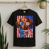 Dachshund Dog Usa Flag Sunglasses Patriotic 4th Of July T-Shirt thumb 2