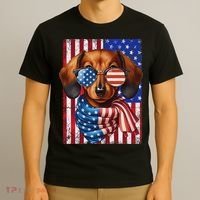 Dachshund Dog Usa Flag Sunglasses Patriotic 4th Of July T-Shirt thumb 3