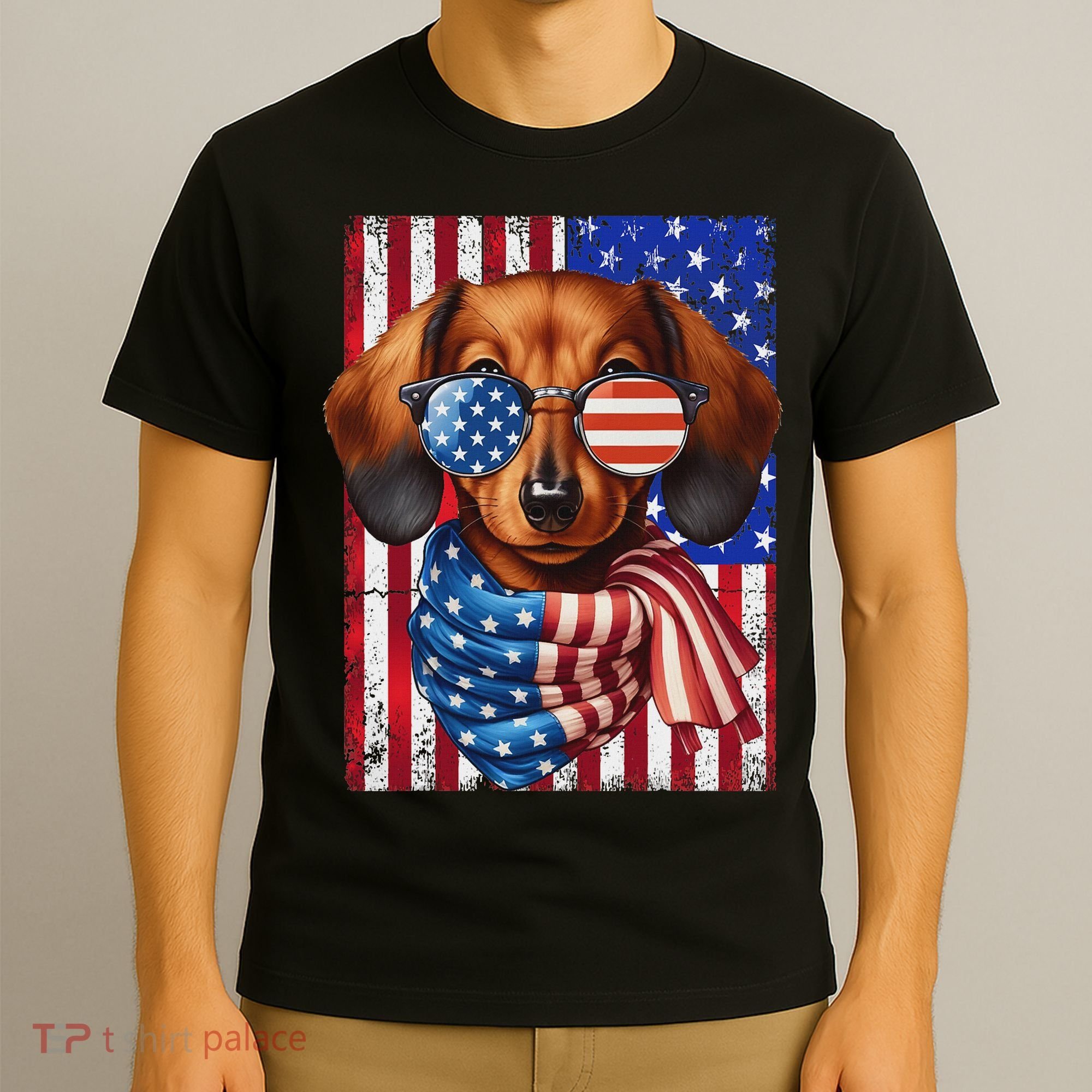 Dachshund Dog Usa Flag Sunglasses Patriotic 4th Of July T-Shirt