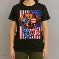 Dachshund Dog Usa Flag Sunglasses Patriotic 4th Of July T-Shirt thumb 4