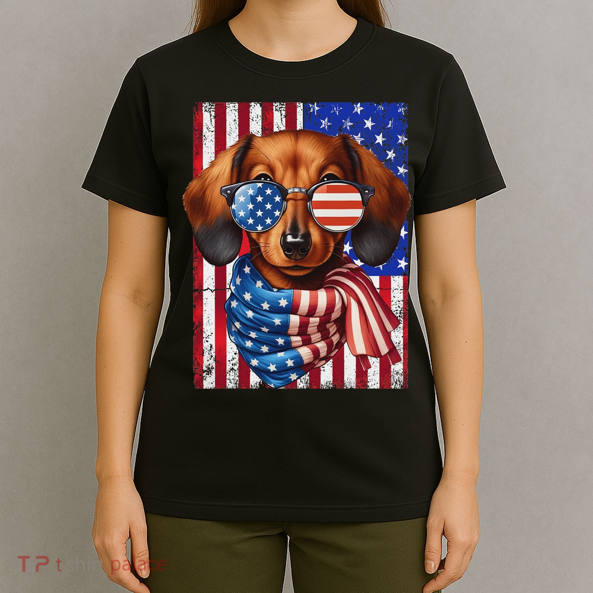 Dachshund Dog Usa Flag Sunglasses Patriotic 4th Of July T-Shirt