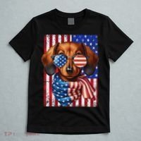 Dachshund Dog Usa Flag Sunglasses Patriotic 4th Of July T-Shirt thumb 5