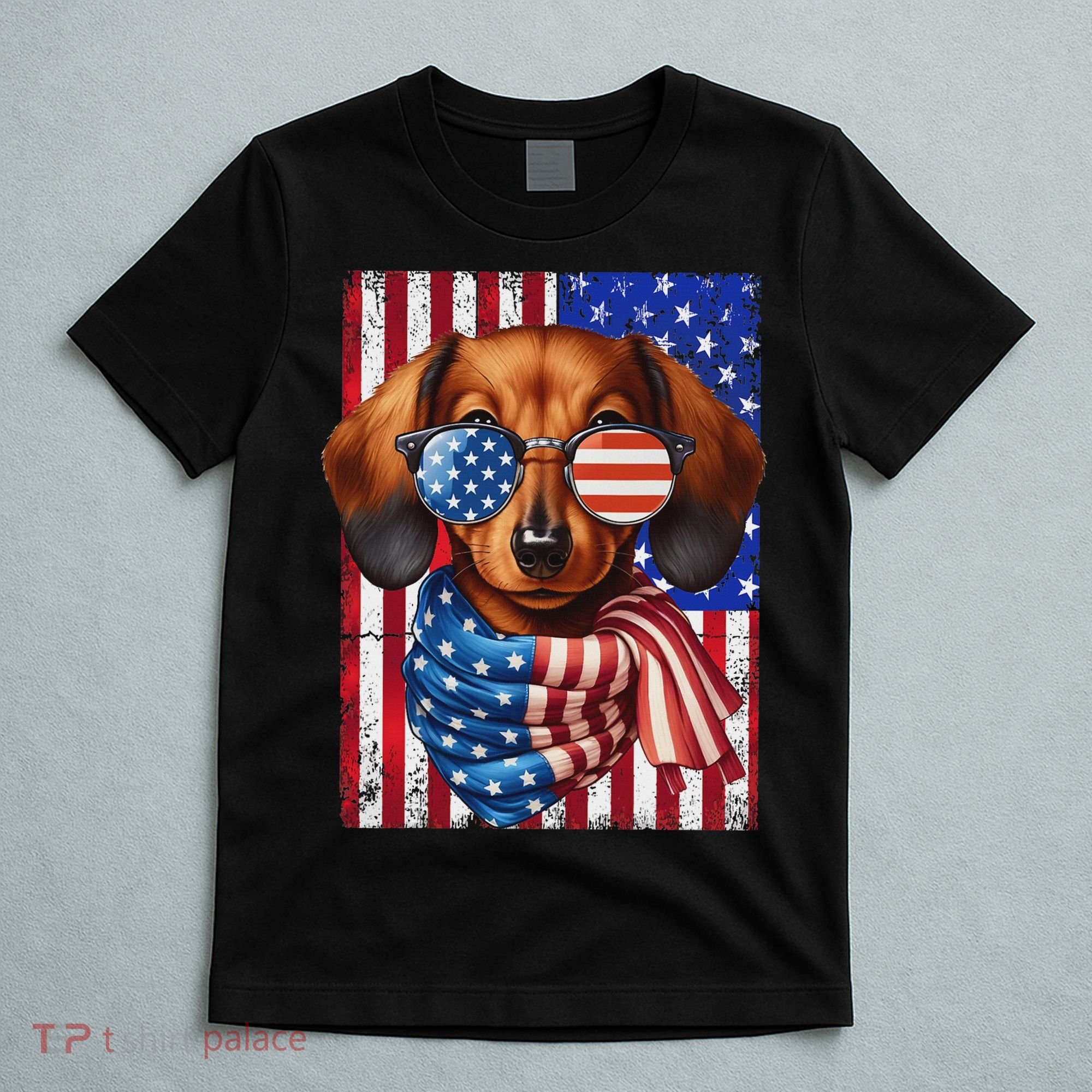 Dachshund Dog Usa Flag Sunglasses Patriotic 4th Of July T-Shirt