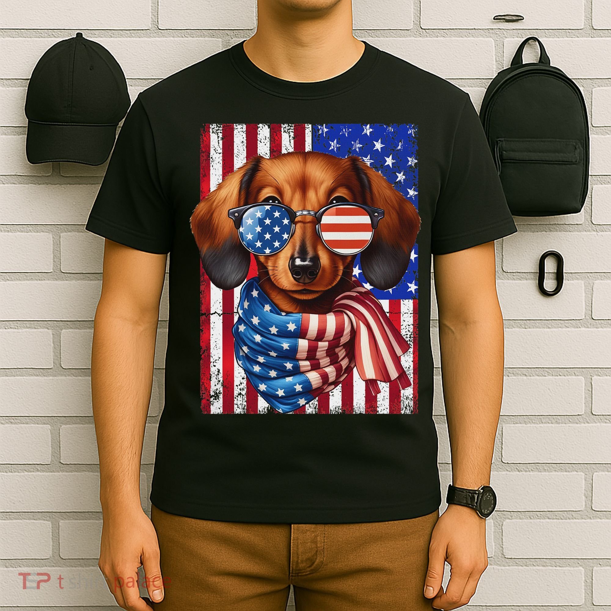 Dachshund Dog Usa Flag Sunglasses Patriotic 4th Of July T-Shirt
