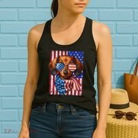 Dachshund Dog Usa Flag Sunglasses Patriotic 4th Of July Women's Tank Top thumb 2