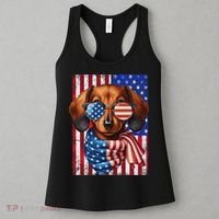 Dachshund Dog Usa Flag Sunglasses Patriotic 4th Of July Women's Tank Top thumb 3