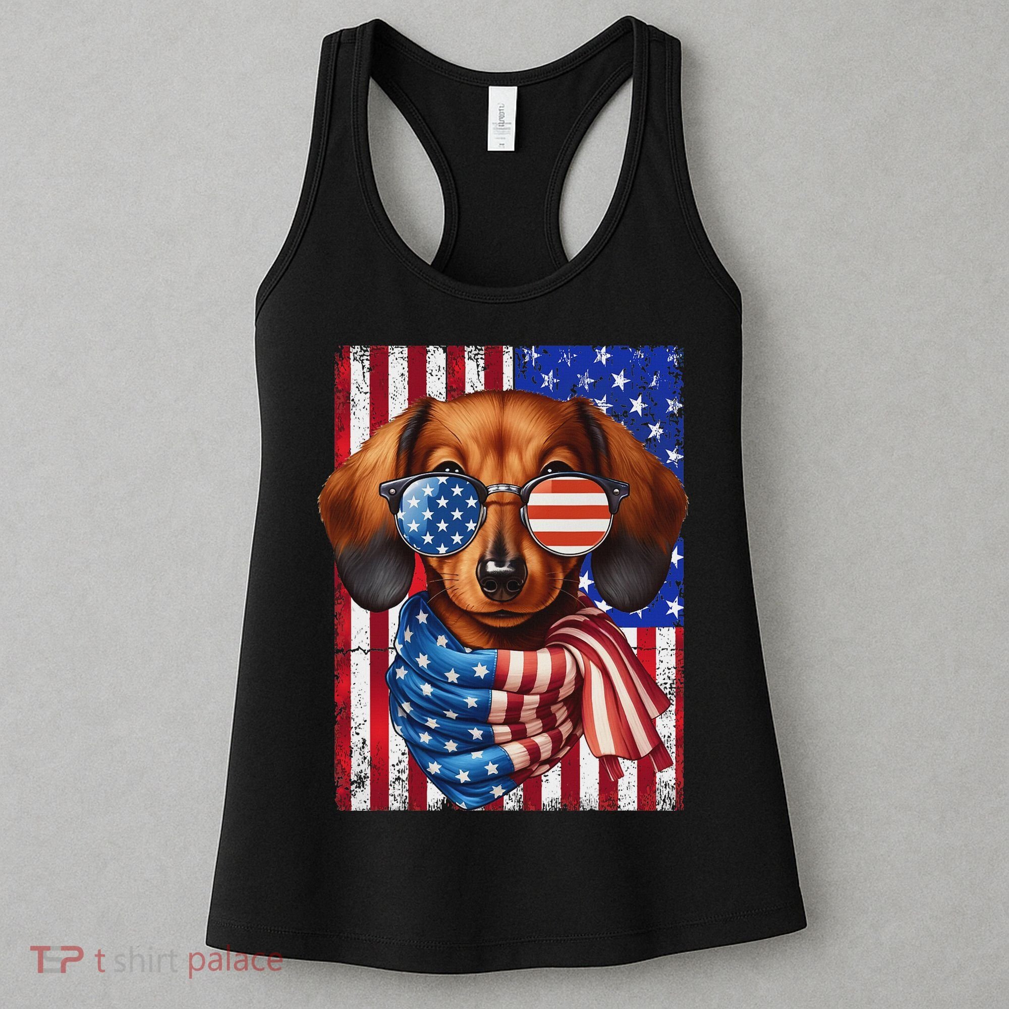 Dachshund Dog Usa Flag Sunglasses Patriotic 4th Of July Women's Tank Top