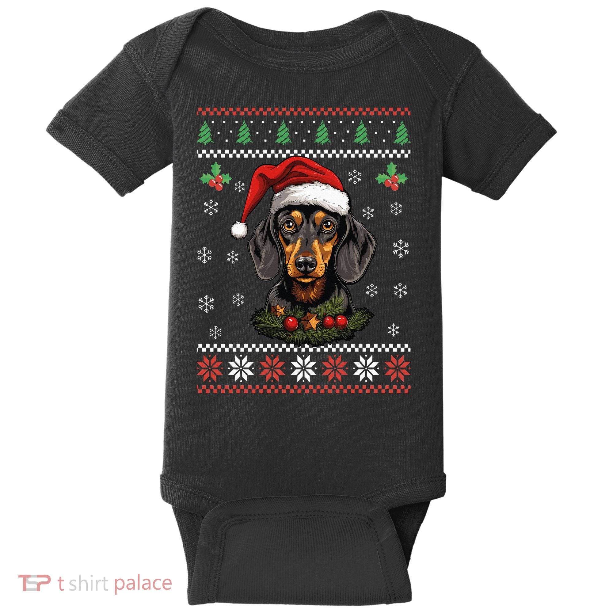 Dachshund Dog Ugly Christmas Sweater Xmas Baby Bodysuit