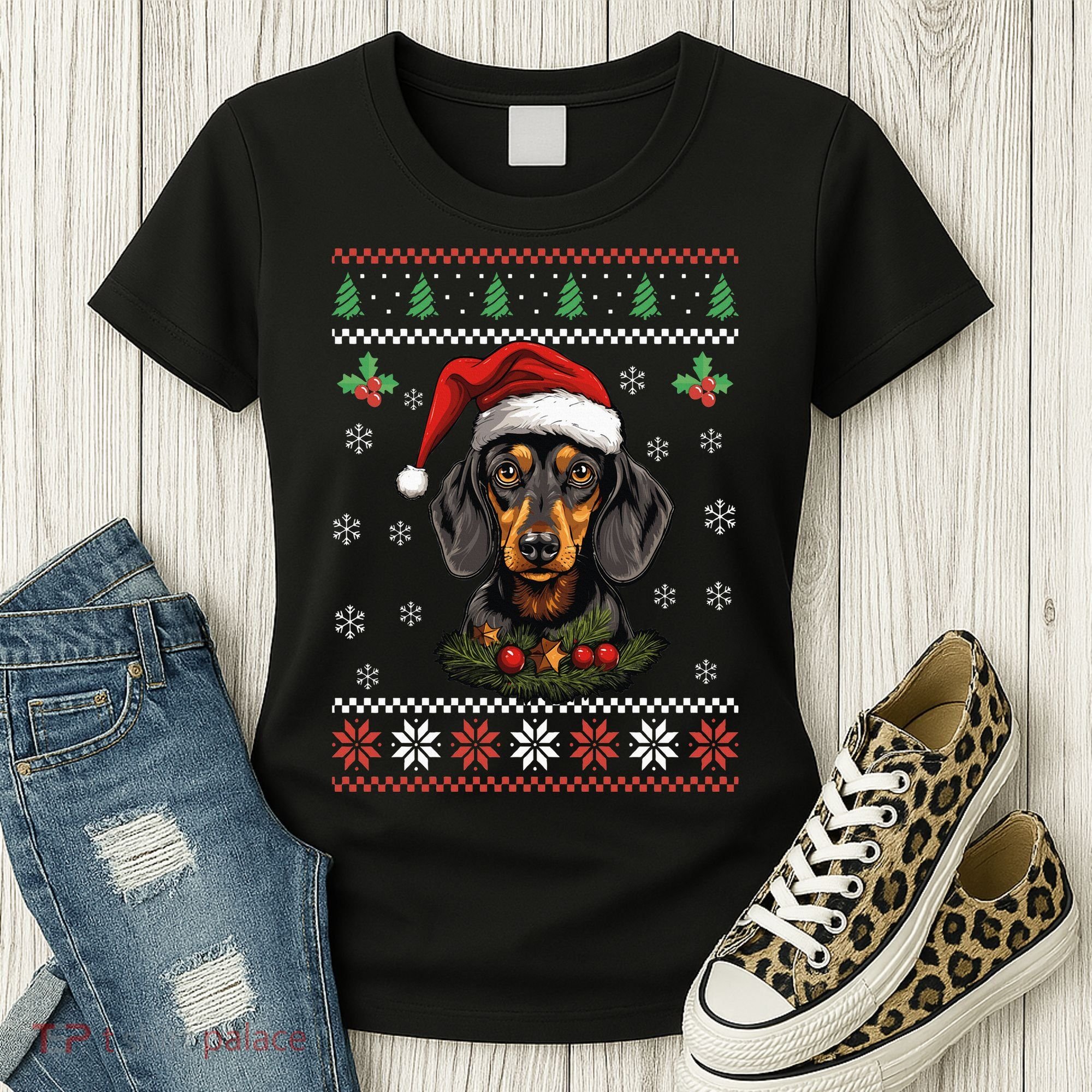 Dachshund Dog Ugly Christmas Sweater Xmas Women's T-Shirt