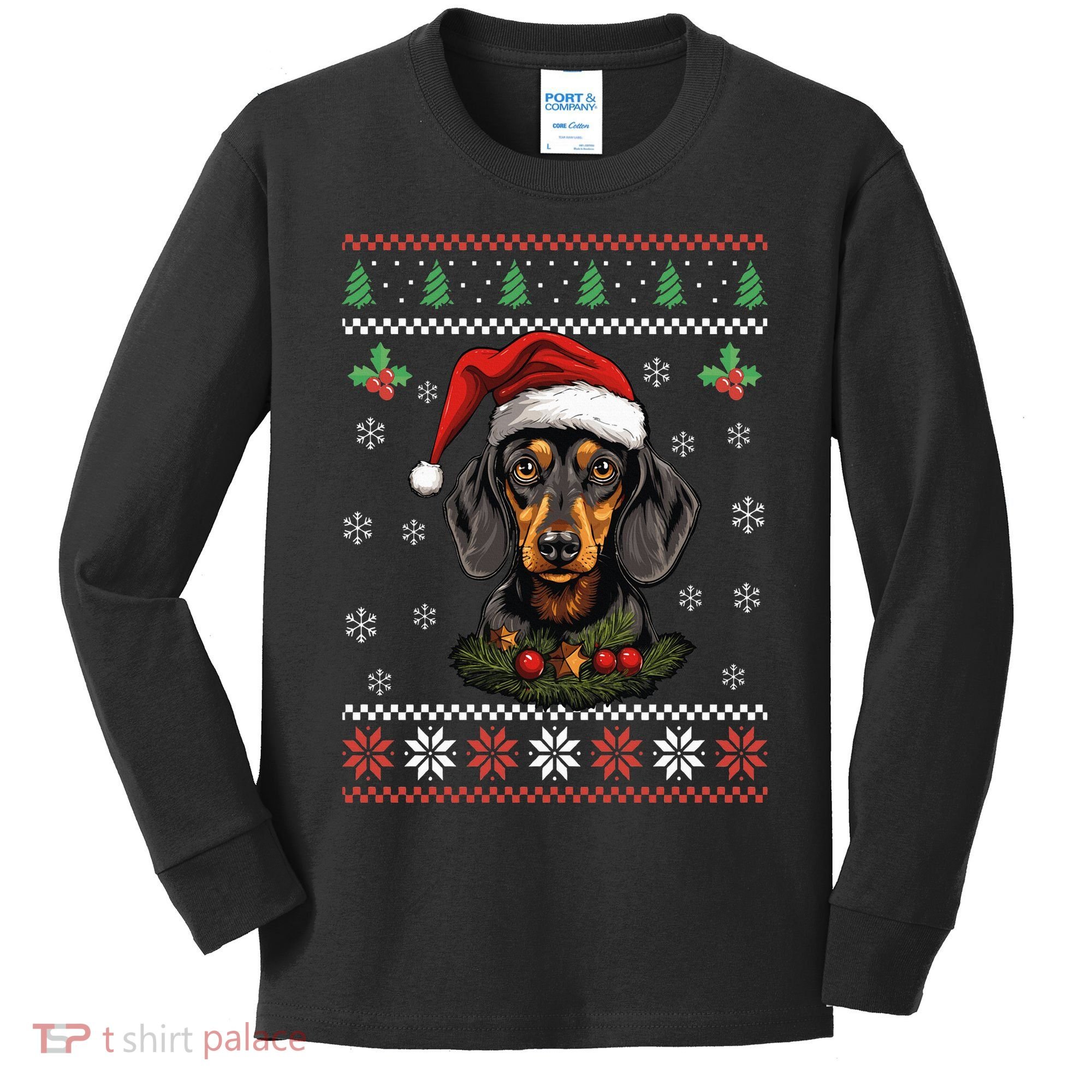 Dachshund Dog Ugly Christmas Sweater Xmas Kids Long Sleeve Shirt