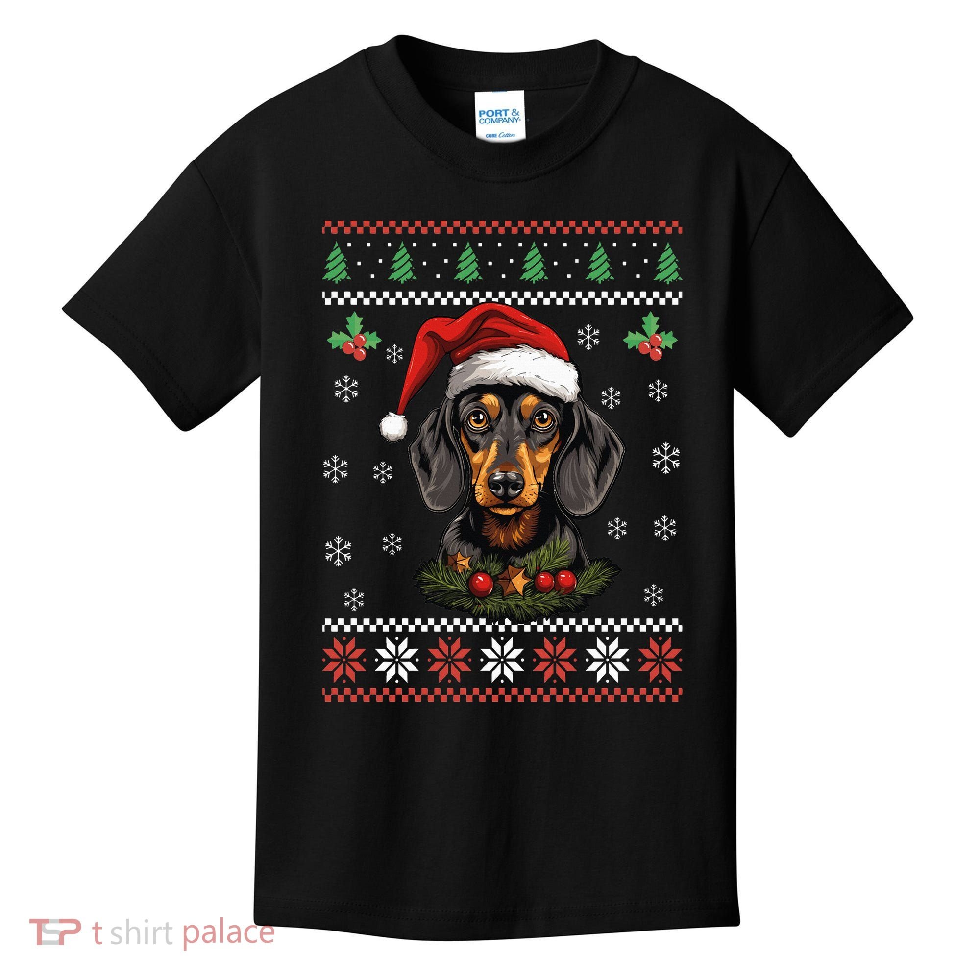 Dachshund Dog Ugly Christmas Sweater Xmas Kids T-Shirt