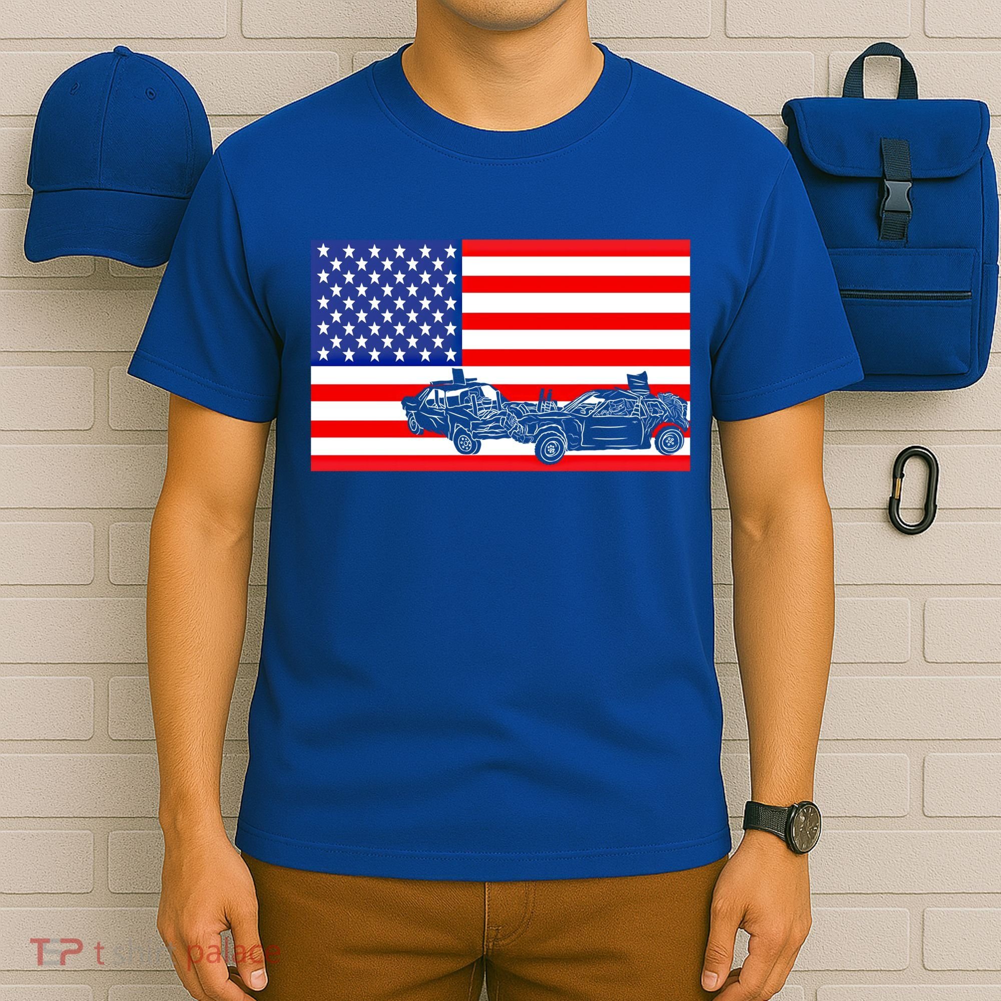 Demolition Derby Usa American Flag Car Racer 4th Of July Gift T-Shirt
