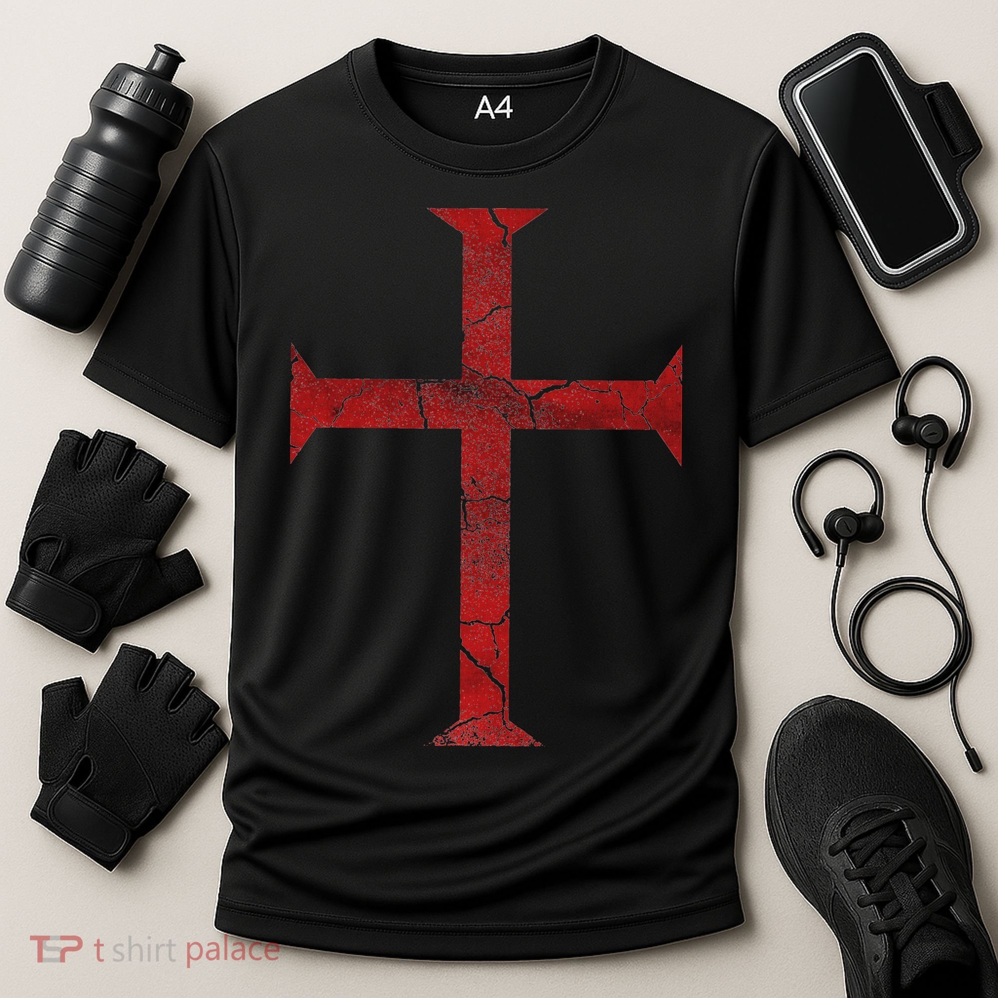 Distressed Deus Vult Knights Templar Cross Crusader Cooling Performance Crew T-Shirt