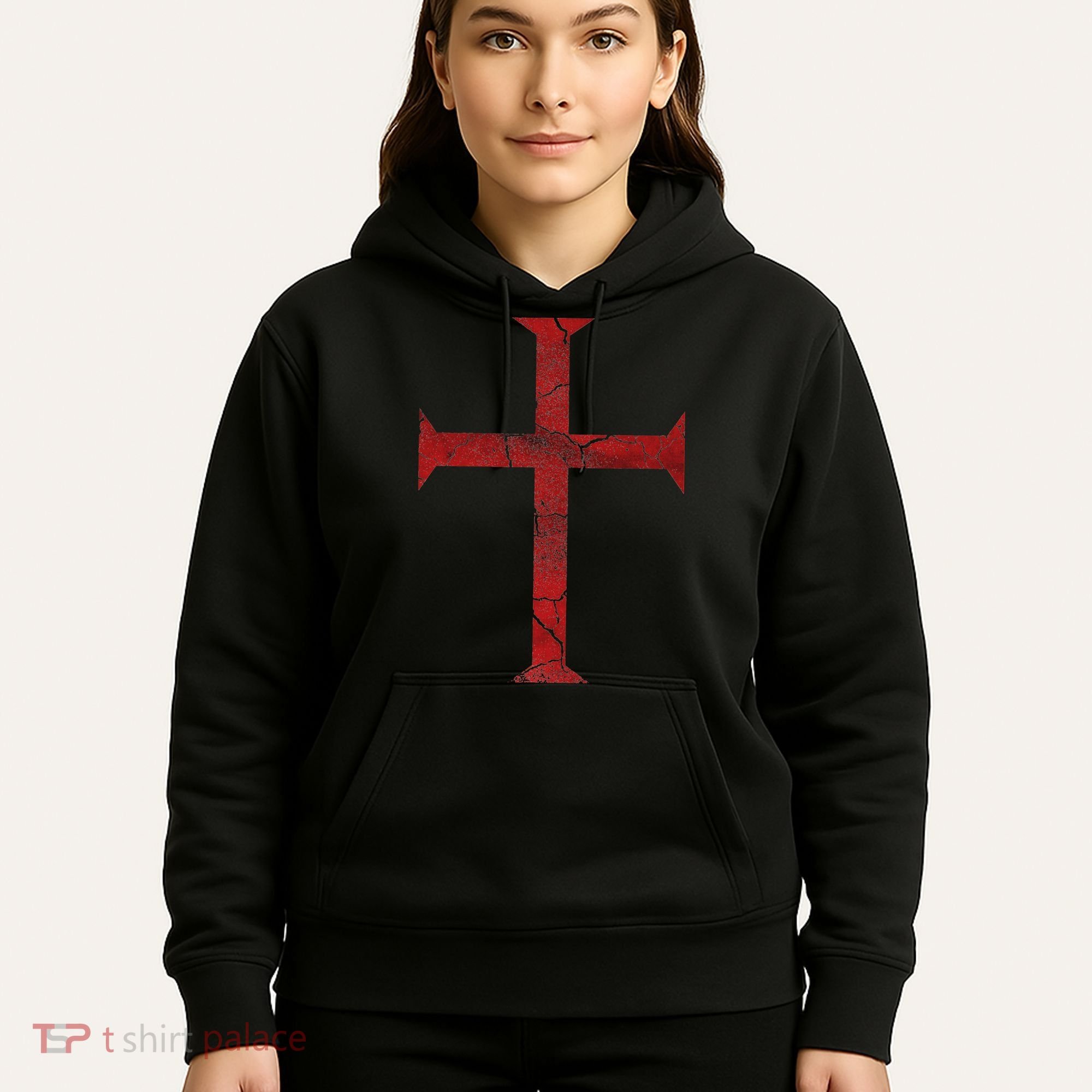 Distressed Deus Vult Knights Templar Cross Crusader Hoodie