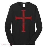 Distressed Deus Vult Knights Templar Cross Crusader Long Sleeve Shirt thumb 0