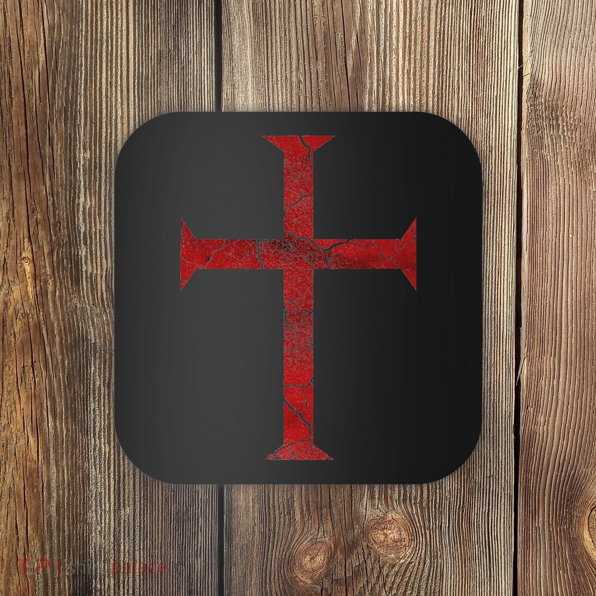 Distressed Deus Vult Knights Templar Cross Crusader Coaster