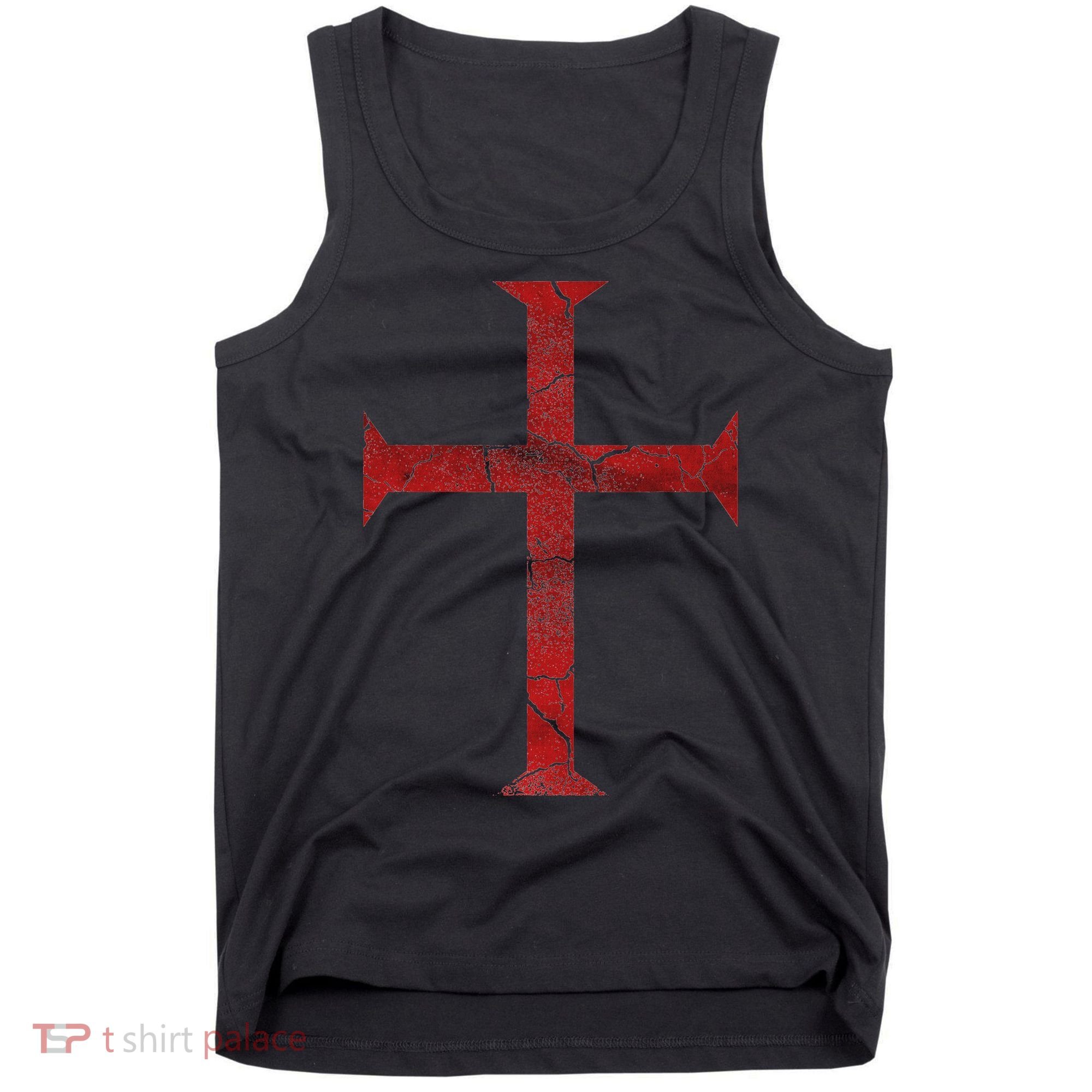 Distressed Deus Vult Knights Templar Cross Crusader Tank Top