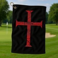 Distressed Deus Vult Knights Templar Cross Crusader Golf Towel thumb 1