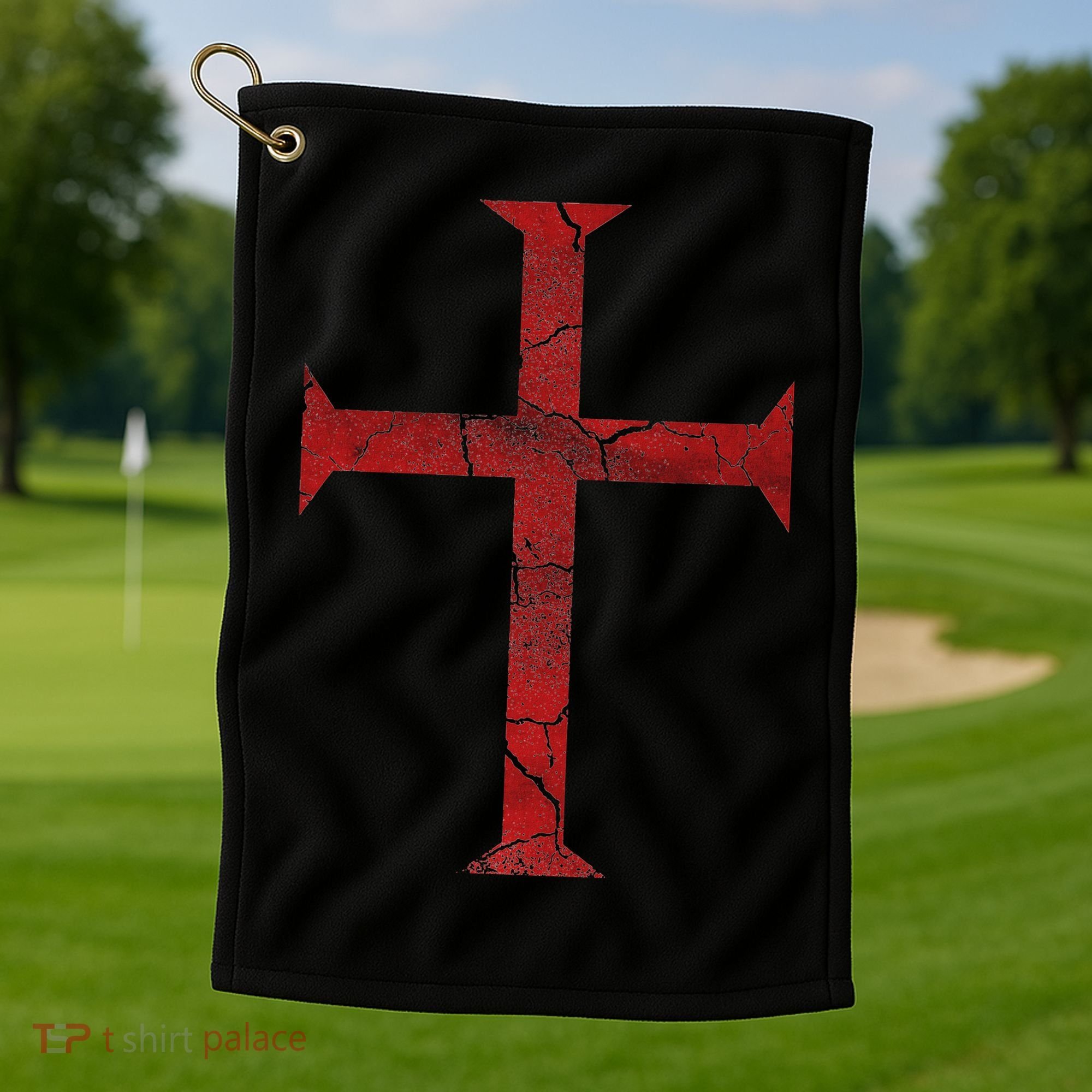 Distressed Deus Vult Knights Templar Cross Crusader Golf Towel