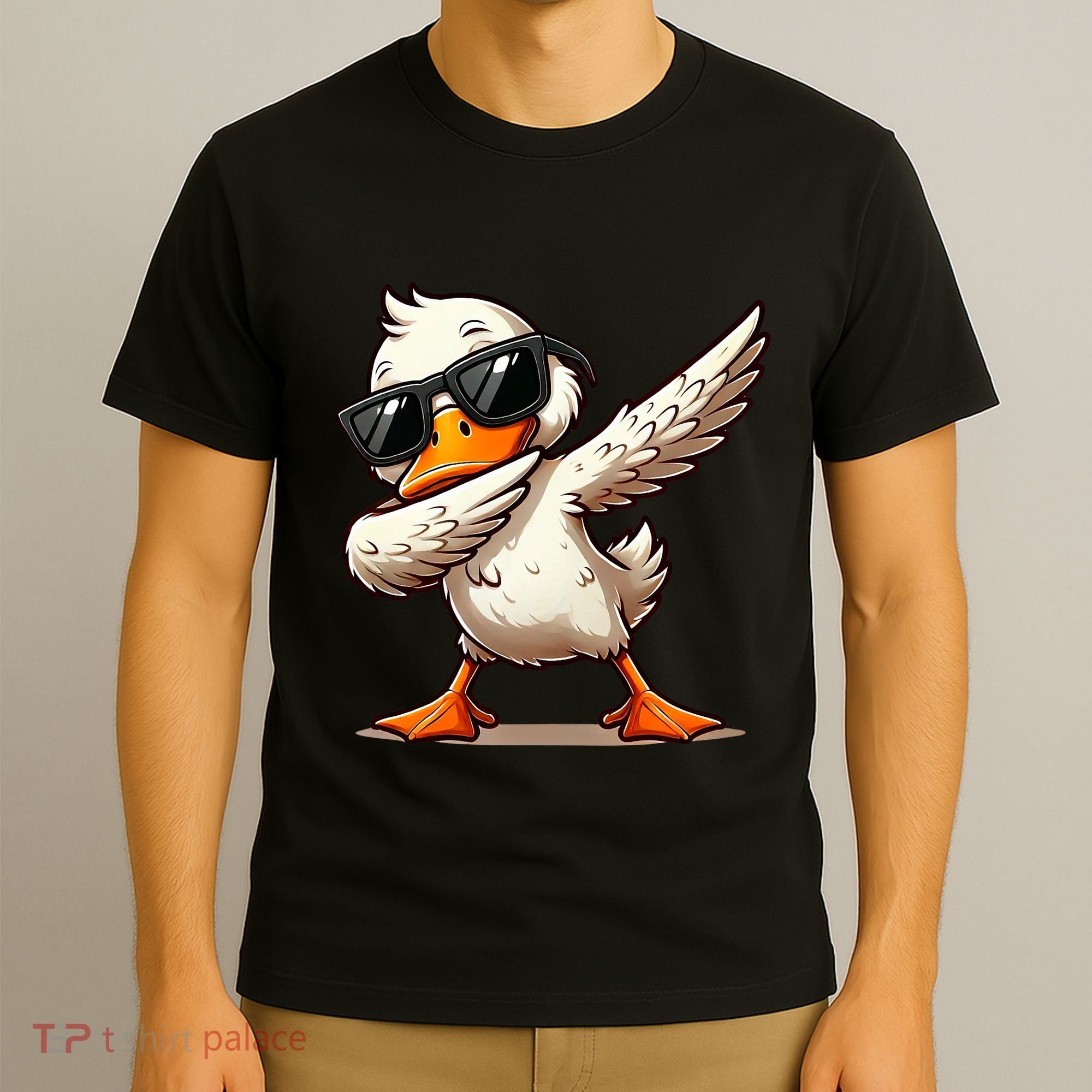 Dabbing Duck With Sunglasses Funny Cartoon Graphic T-Shirt