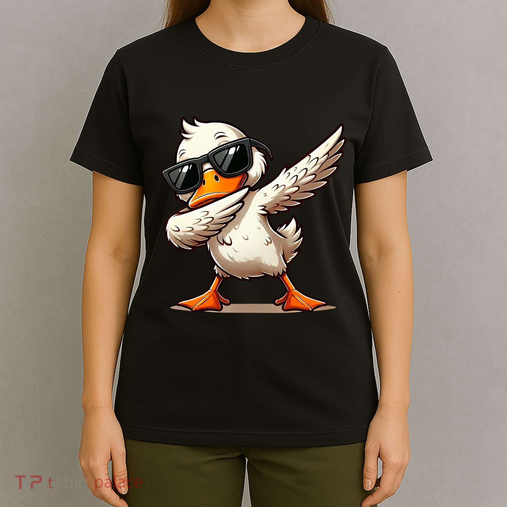 Dabbing Duck With Sunglasses Funny Cartoon Graphic T-Shirt