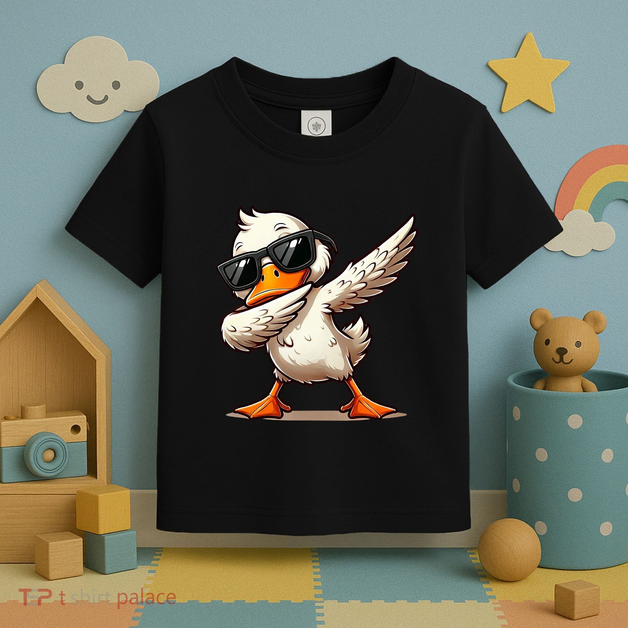 Dabbing Duck With Sunglasses Funny Cartoon Graphic Toddler T-Shirt