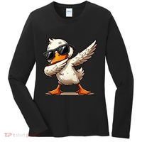 Dabbing Duck With Sunglasses Funny Cartoon Graphic Women's Long Sleeve Shirt thumb 0