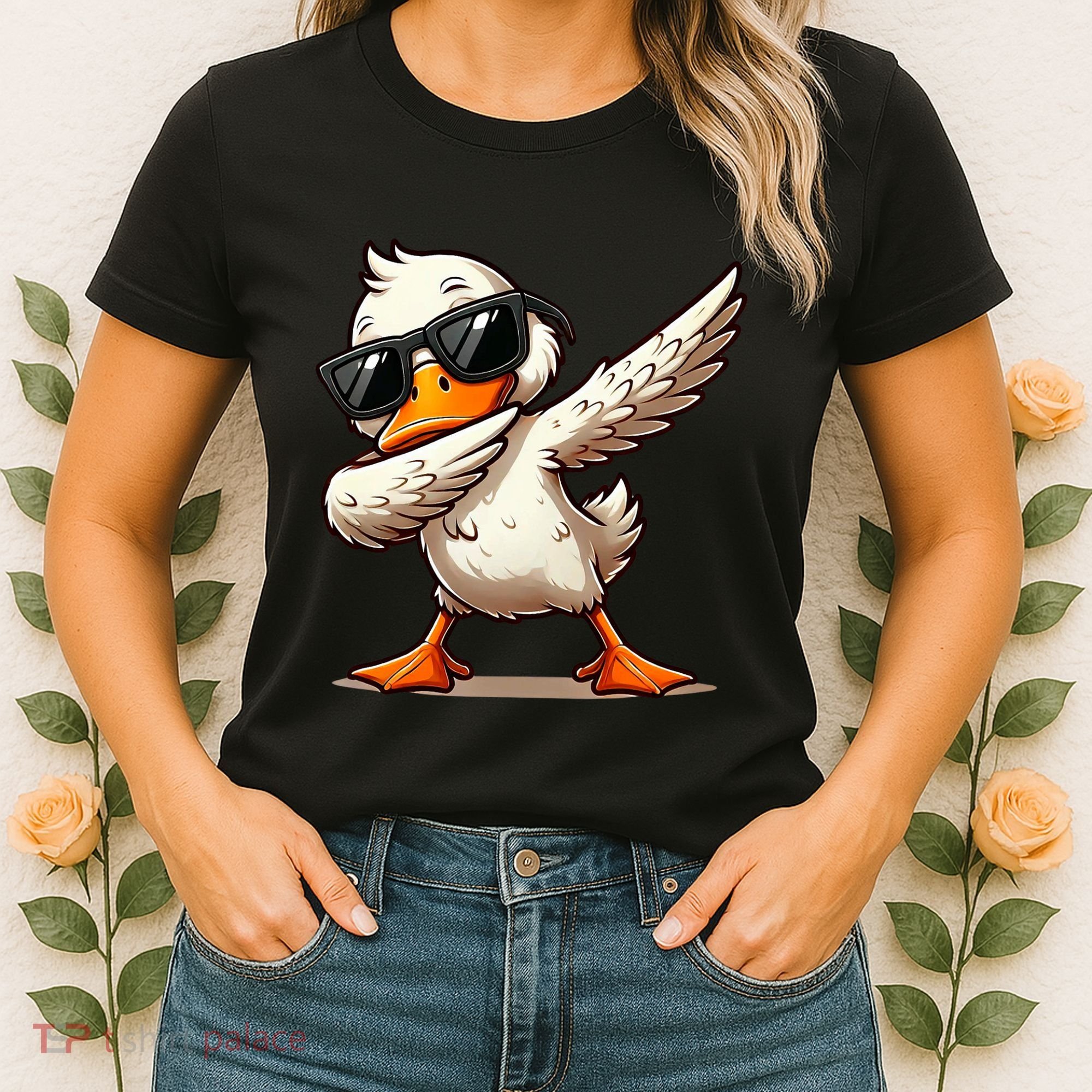 Dabbing Duck With Sunglasses Funny Cartoon Graphic Women's T-Shirt