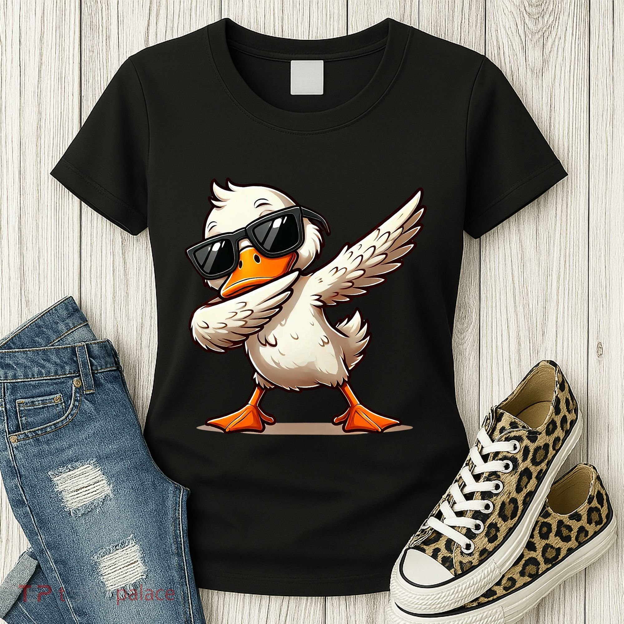 Dabbing Duck With Sunglasses Funny Cartoon Graphic Women's T-Shirt