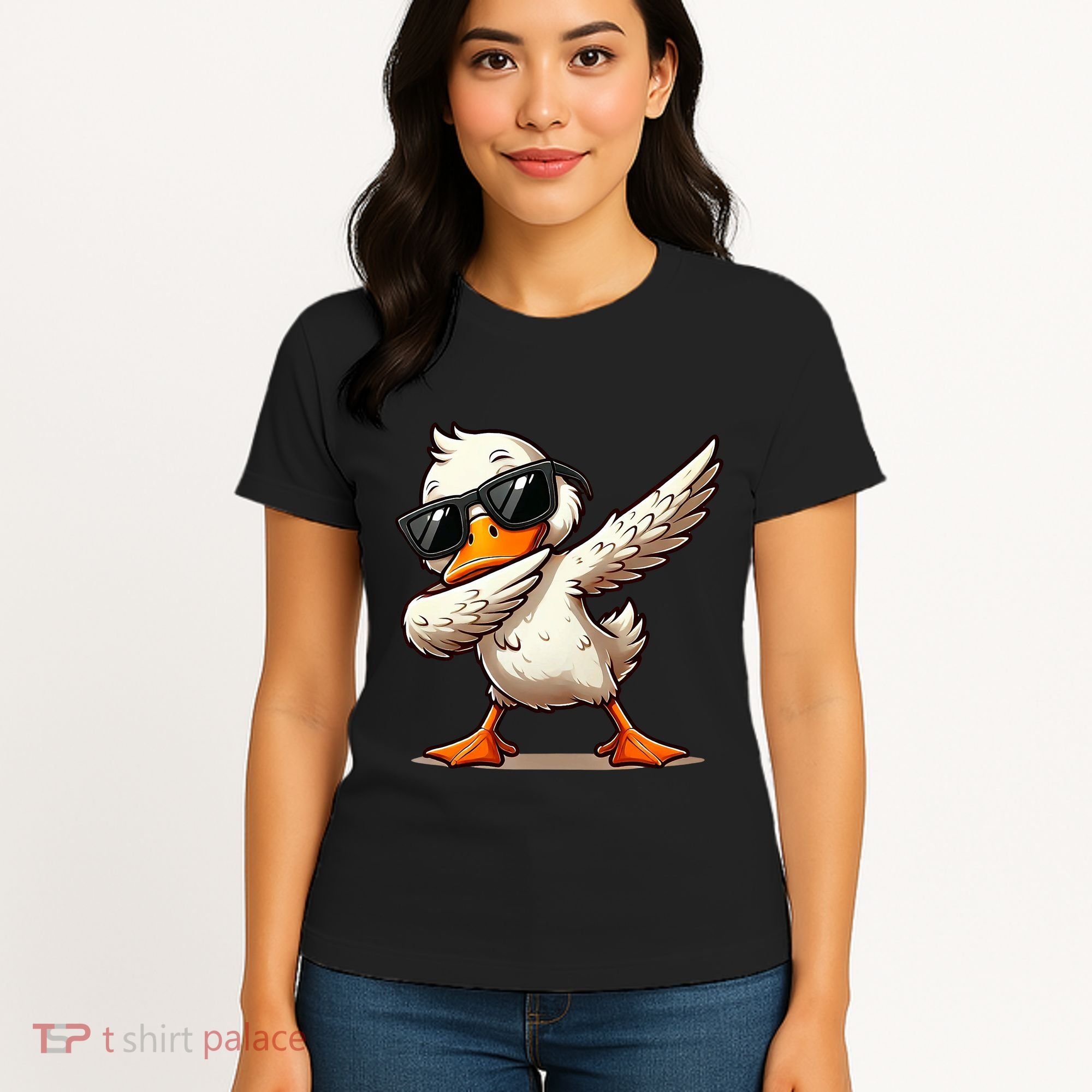 Dabbing Duck With Sunglasses Funny Cartoon Graphic Women's T-Shirt