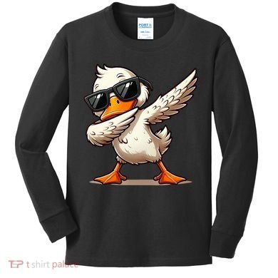 Dabbing Duck With Sunglasses Funny Cartoon Graphic Kids Long Sleeve Shirt