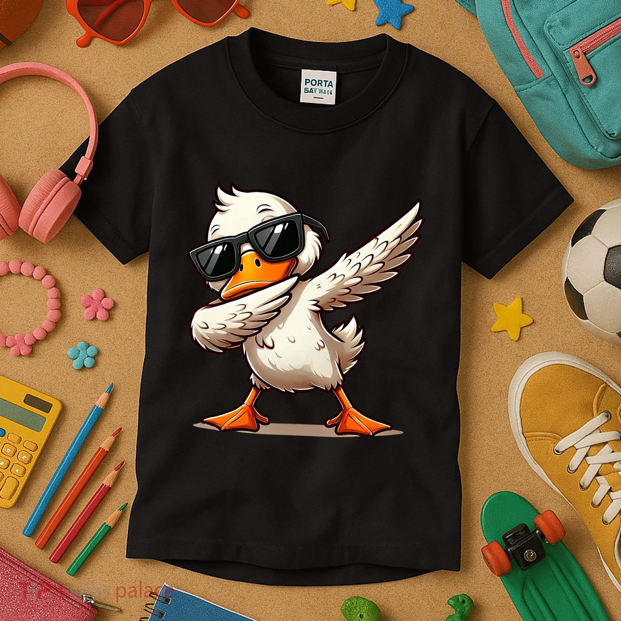 Dabbing Duck With Sunglasses Funny Cartoon Graphic Kids T-Shirt