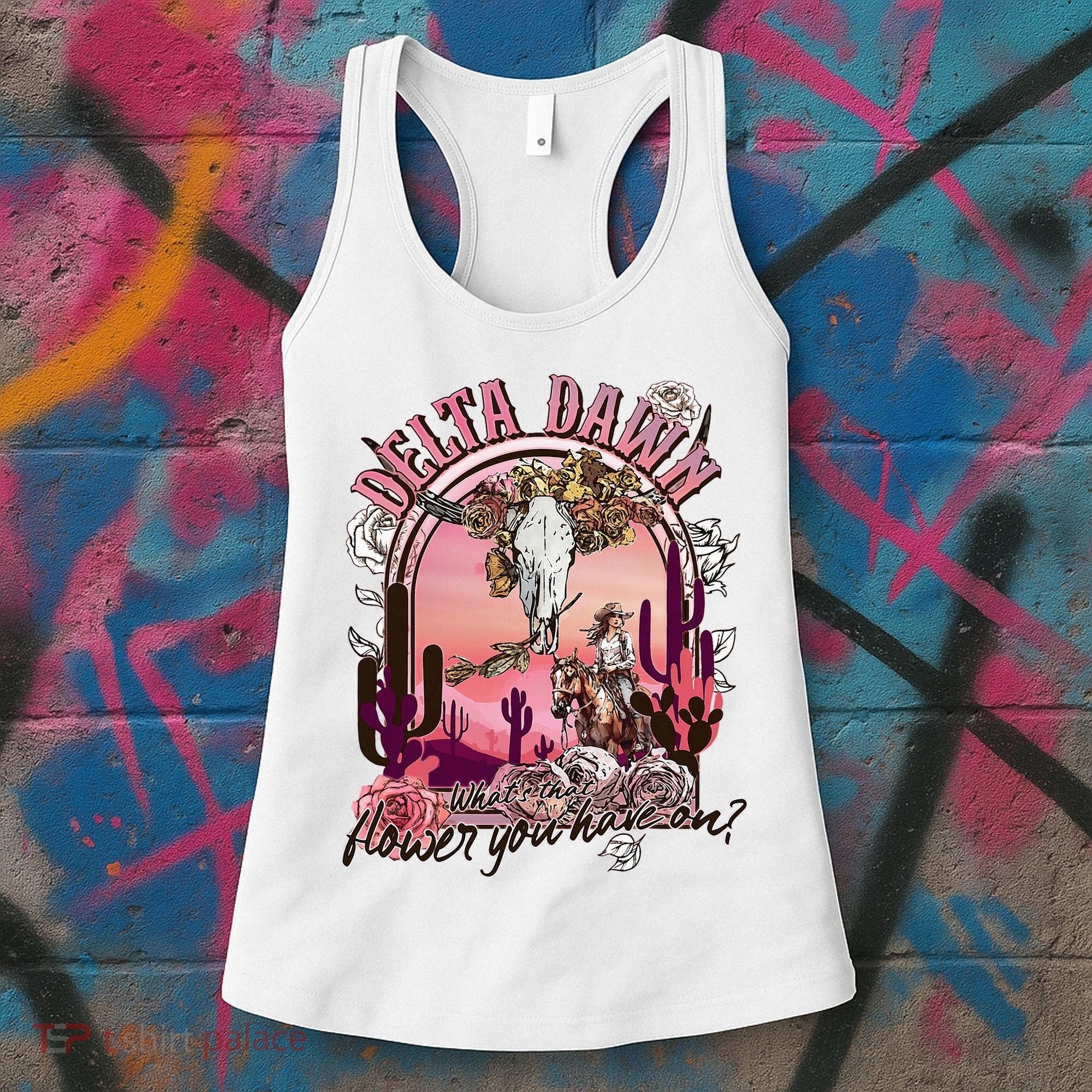 Delta Dawn WhatS That Flower You Have On Western Country Women's Tank Top