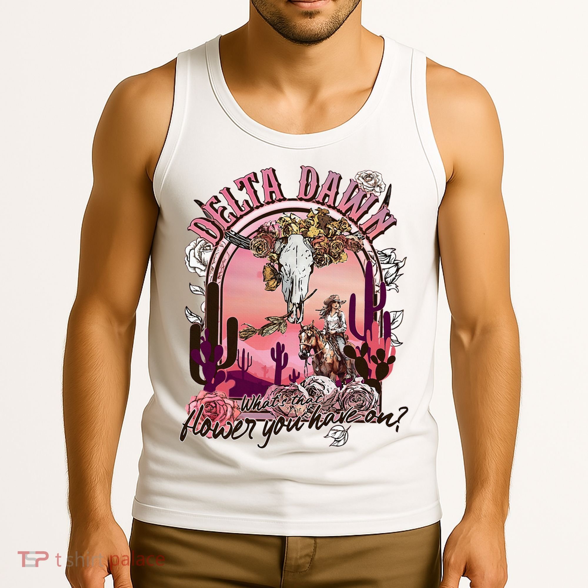 Delta Dawn WhatS That Flower You Have On Western Country Tank Top