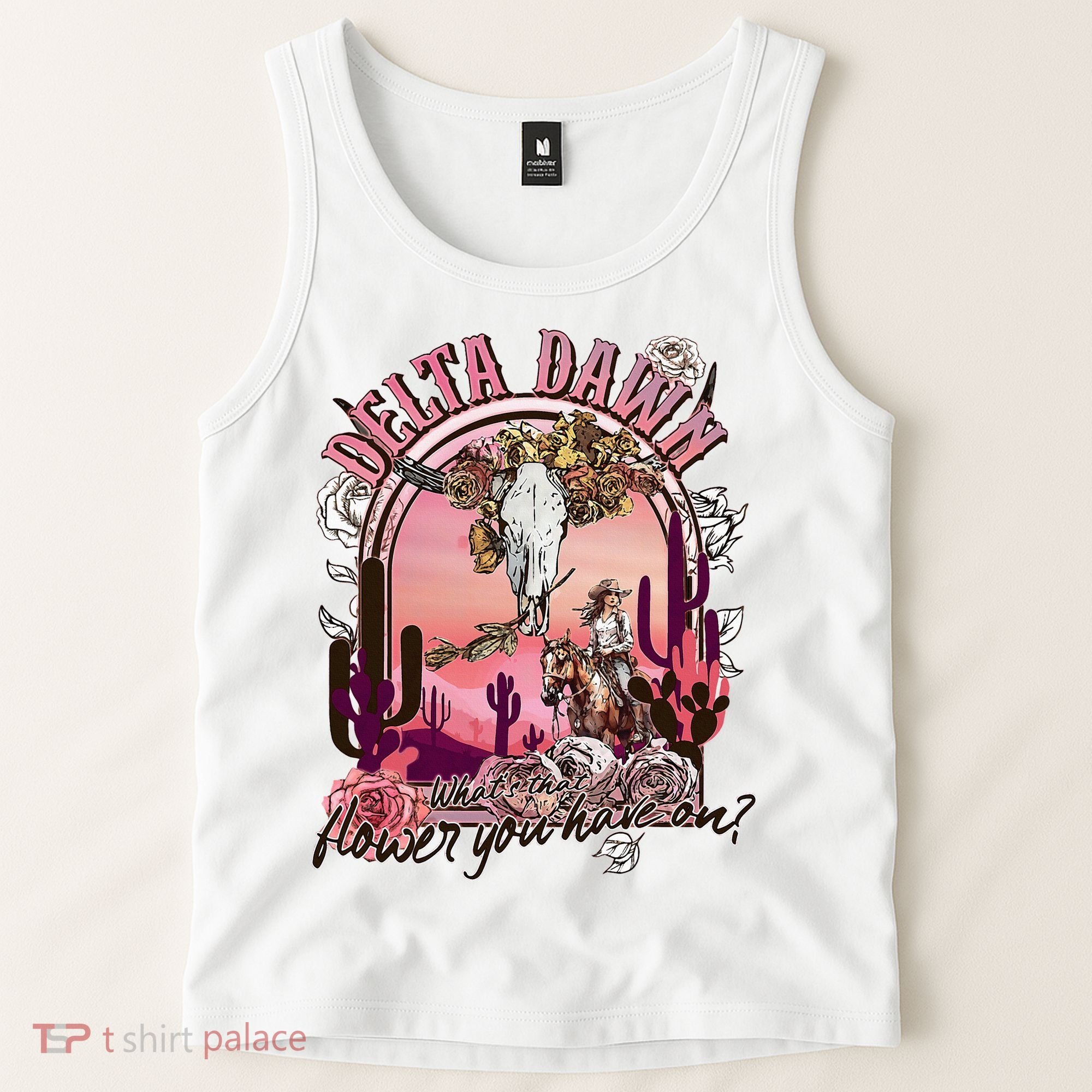 Delta Dawn WhatS That Flower You Have On Western Country Tank Top