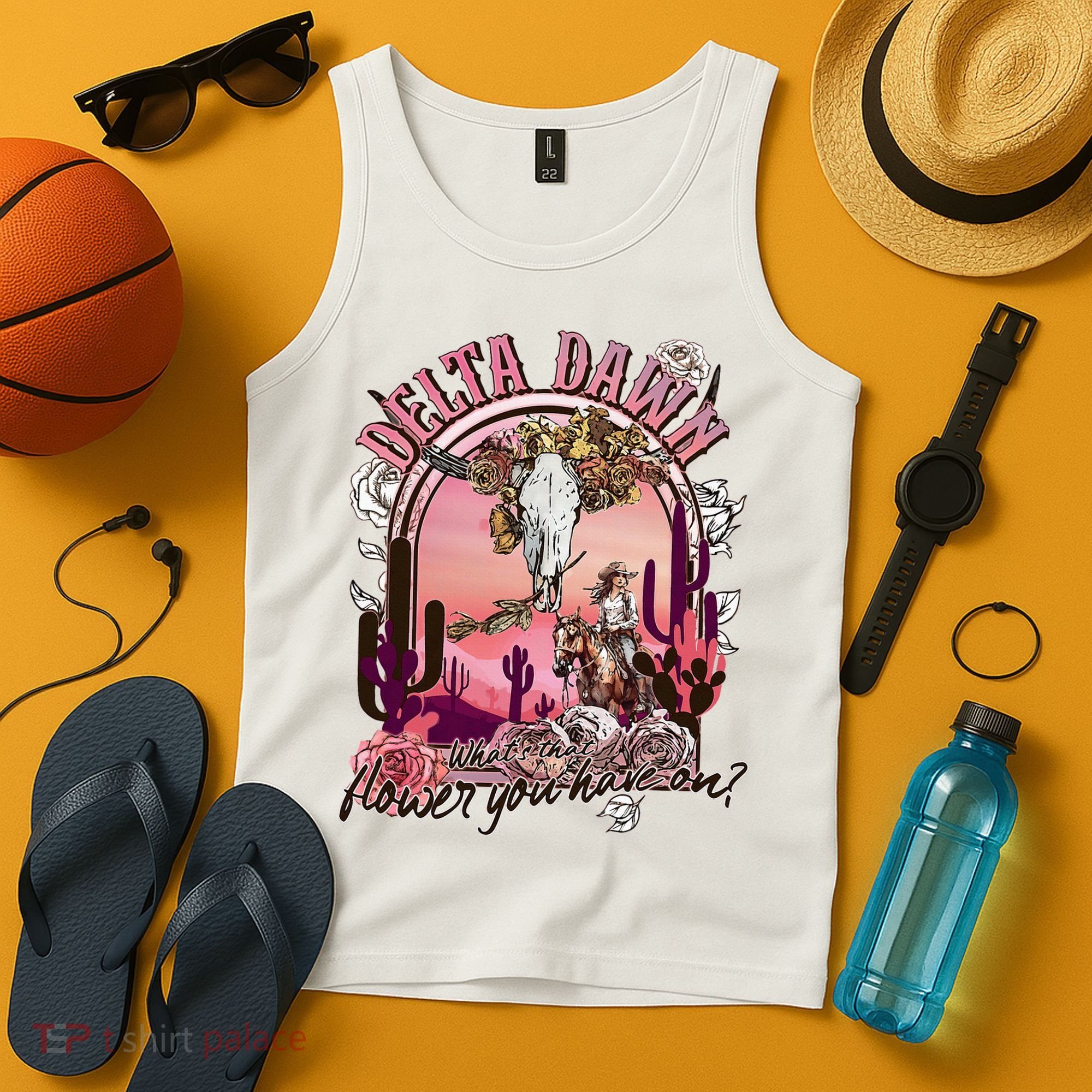 Delta Dawn WhatS That Flower You Have On Western Country Tank Top