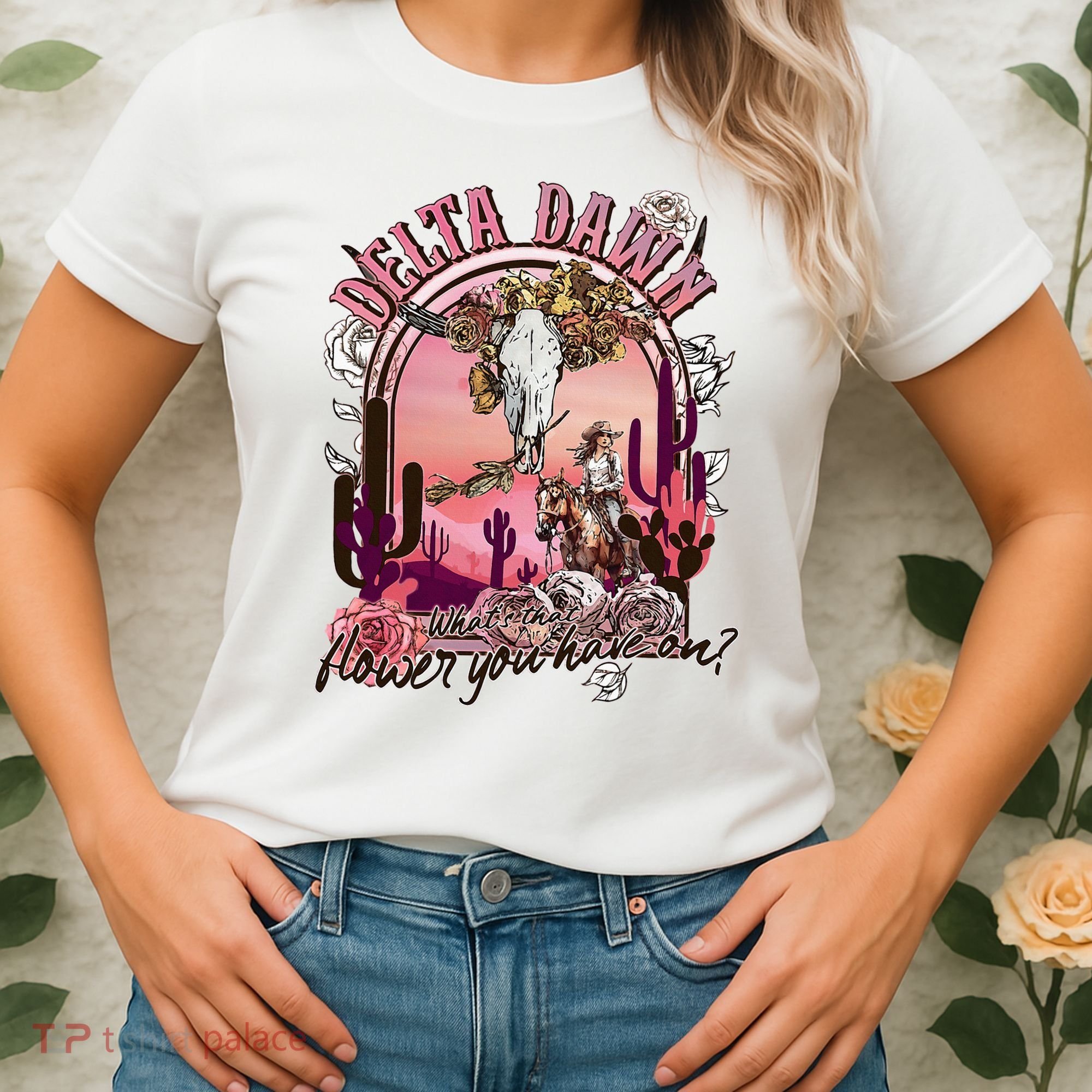 Delta Dawn WhatS That Flower You Have On Western Country Women's T-Shirt